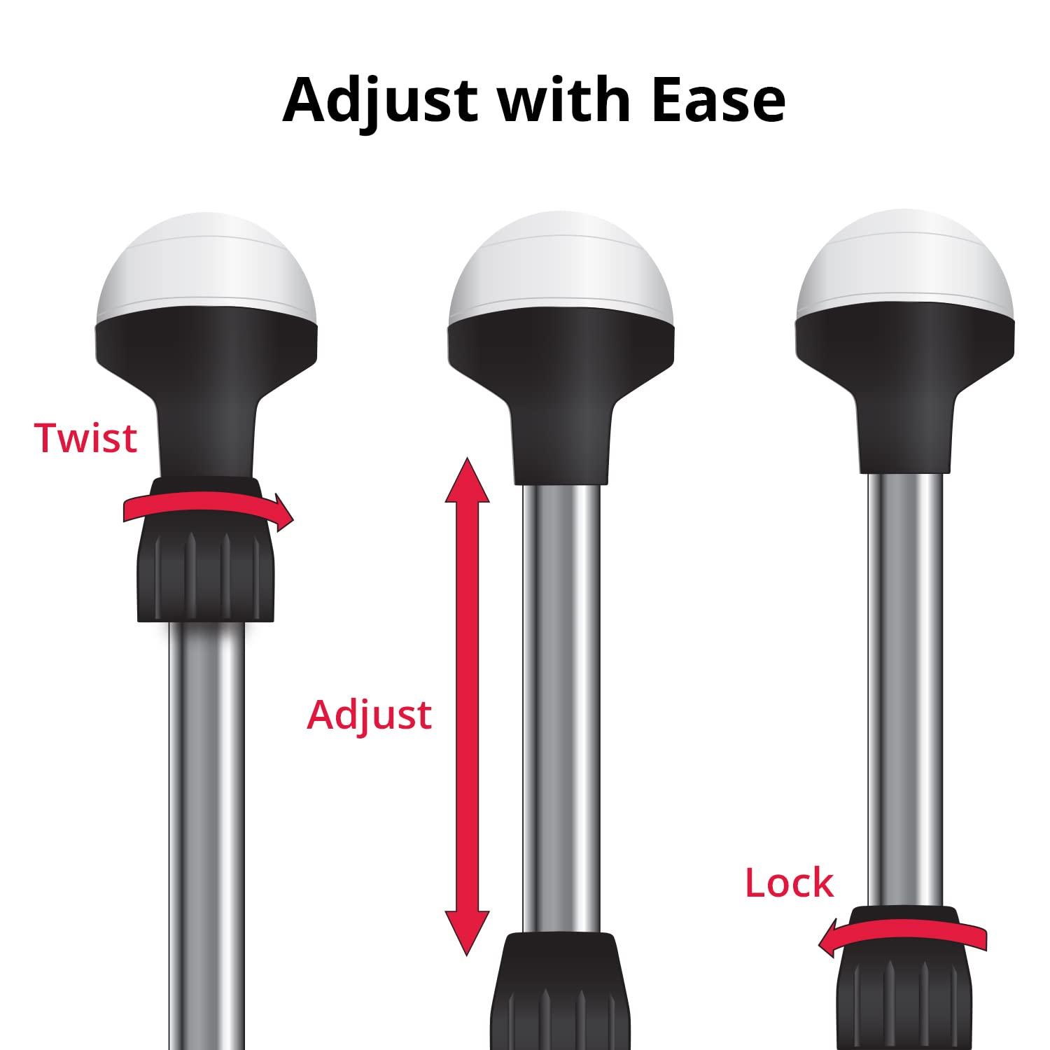 SeaSense SeaSense 26” - 48” LED Stern Light - Range of 2 Nautical Miles - Easily Adjustable, Stowable Chrome Light for Boats, Kayaks, Canoes, Pontoons & Fishing Vessels up to 39 Feet (Base Not Included)