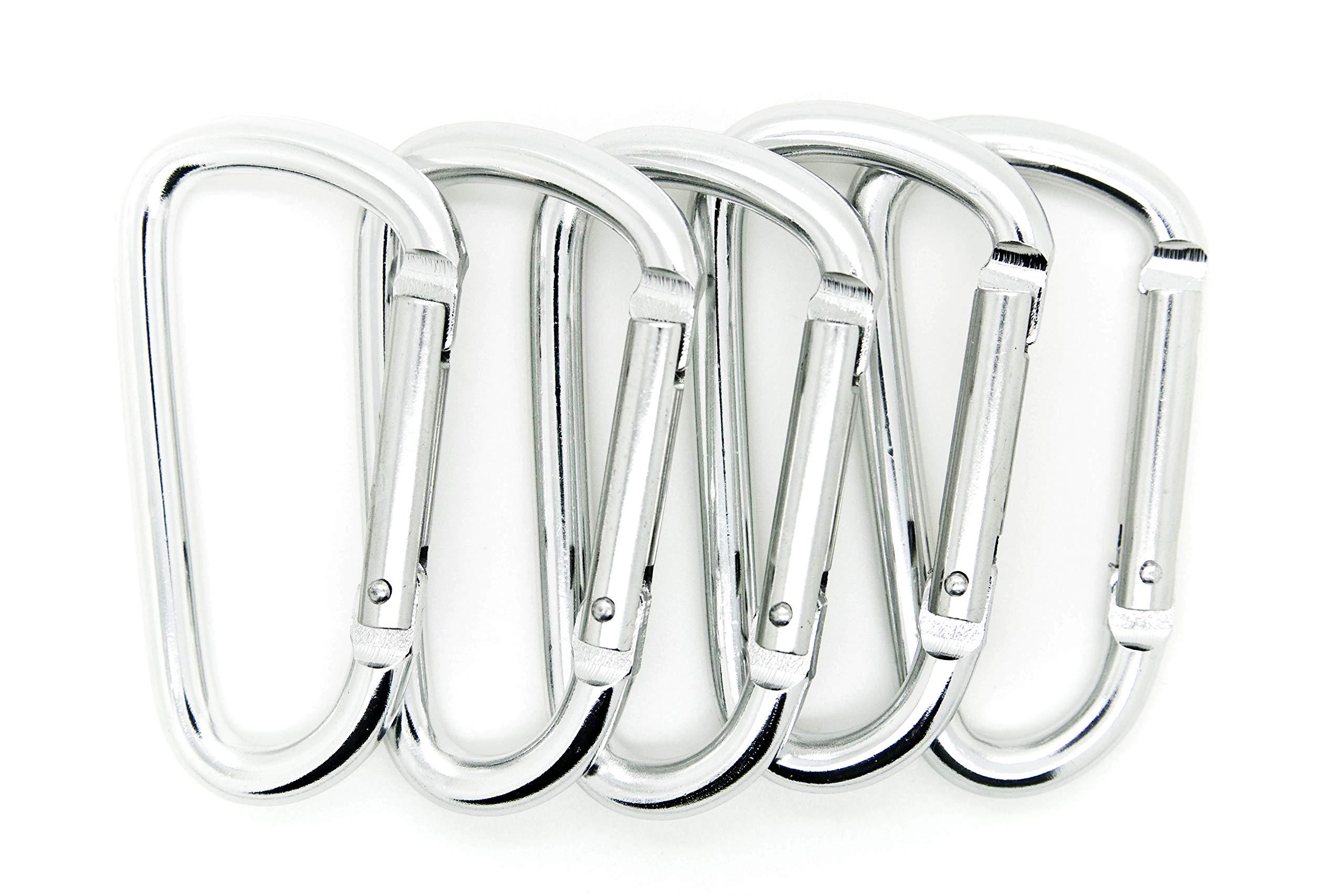 ONDEPOT 3\" Aluminum Carabiner D Shape Buckle Pack, Keychain Clip, Spring Snap Key Chain Clip Hook Buckle (Silver (12 Pack))