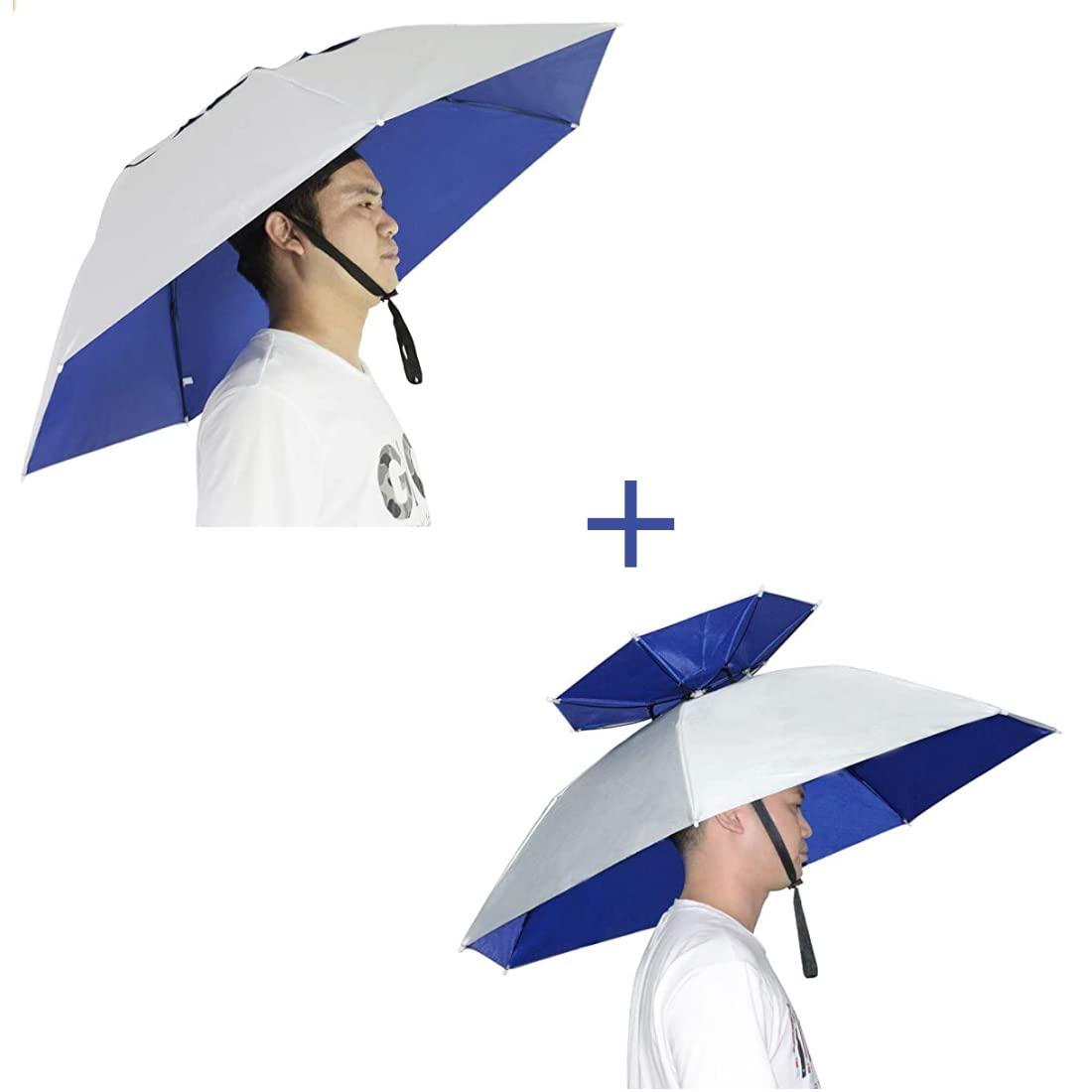 NEW-Vi NEW-Vi Fishing Umbrella Hat Folding Sun Rain Cap Adjustable Multifunction Outdoor Headwear Sliver/Blue + Sliver/Blue Oxford cloth double layer
