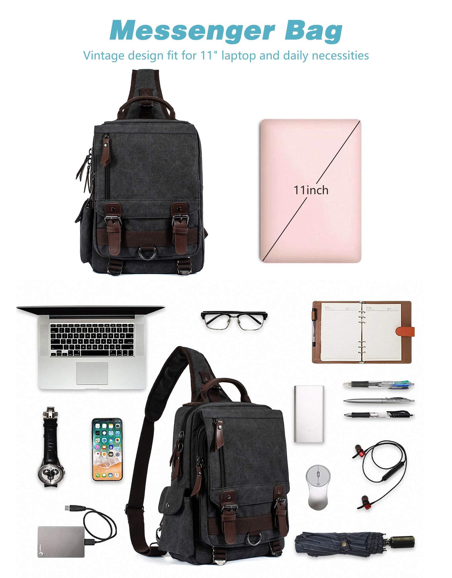 H HIKKER-LINK H HIKKER-LINK Canvas Messenger Bag Crossbody Shoulder Backpack Sling Bag Rucksack Daypack Casual Travel Medium Black