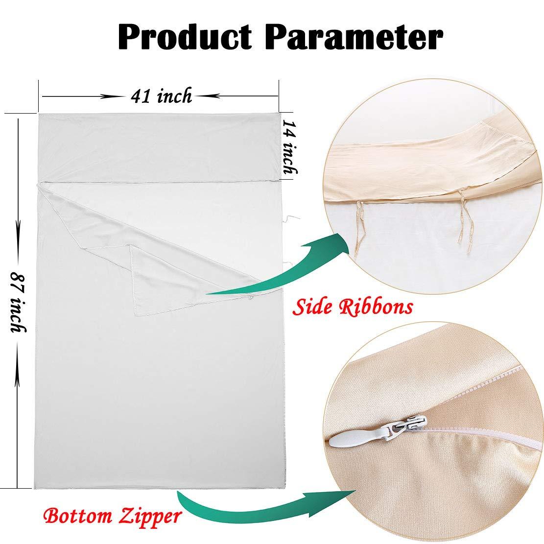 Cozysilk Cozysilk 100% Mulberry Silk Sleeping Bag Liner - 19 Momme Silk Single Size Sleep Sack, Lightweight Travel and Camping Sheet for Hotel (Light Grey, Single Luxury - 41 x 87 inch)