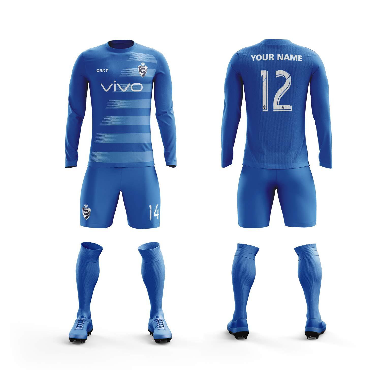 ORKY ORKY Custom Soccer Jersey with Short Men Kids Women USA Football Team Uniform, Personlize Name Number Shirt (Blue,130cm)