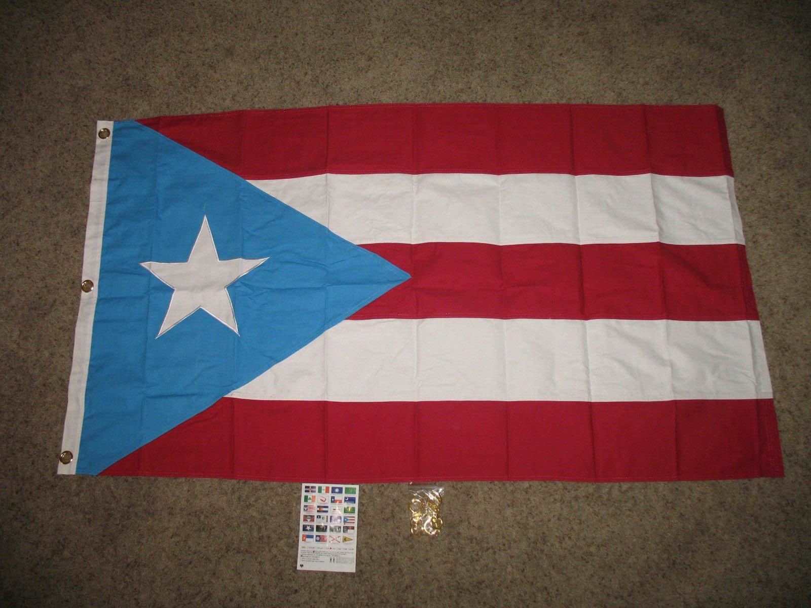 Flag Flag Puerto Rico Cotton 3X5 3\'X5\' Banner Embroidered Sewn Grommets Clips