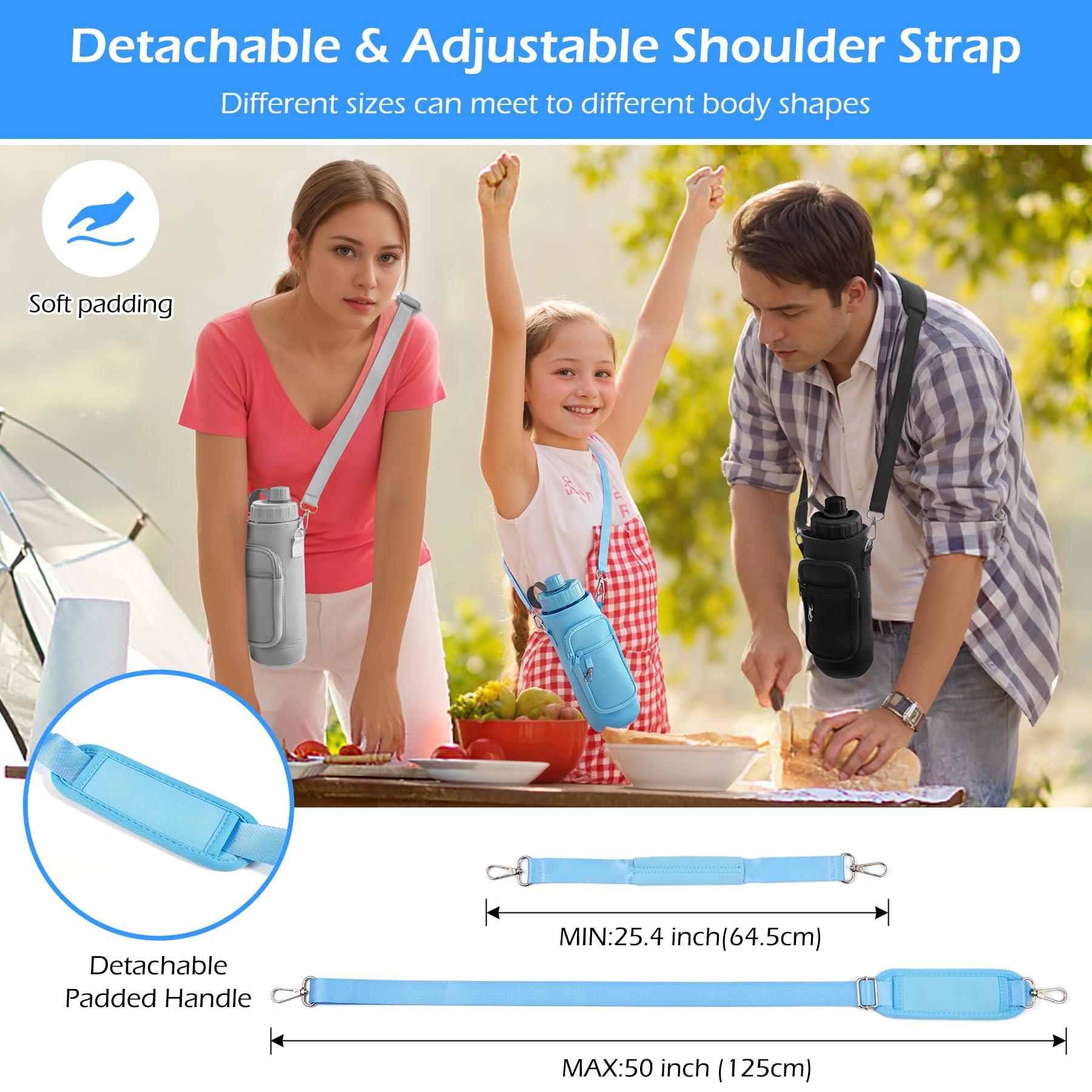Noxgifix Noxgifix Water Bottle Holder with Strap,Water Bottle Bag,32/40 oz Large Capacity,Adjustable Shoulder Hand Strap,2 Phone Pocket Water Bottle Holder,Water Bottle Accessories for Camping Running Walking