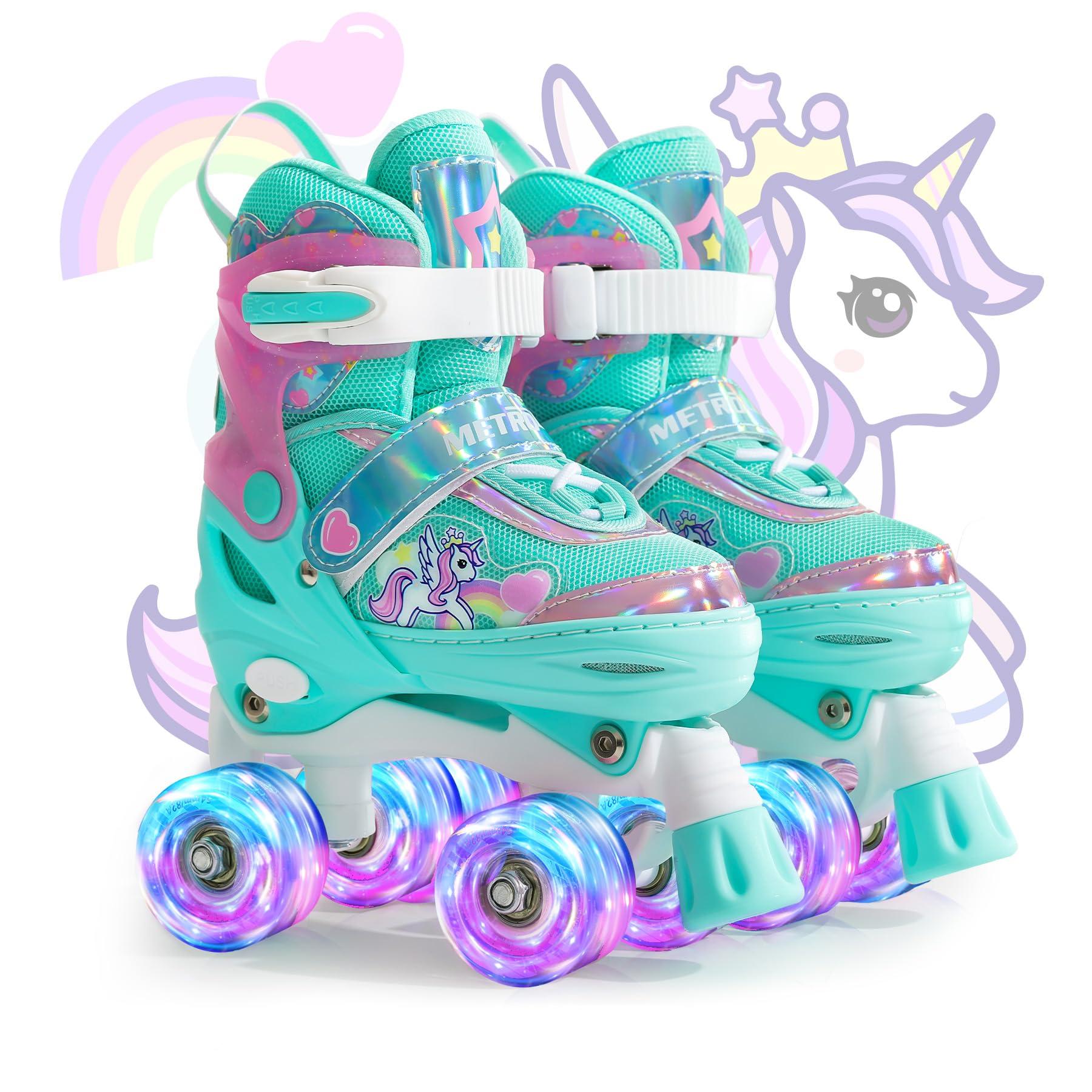 METROLLER METROLLER Kids Roller Skates Girls Ages 4-6 5-8 8-12 Adjustable Toddler Roller Skates Shining Wheels Little Unicorn Sports Outdoors