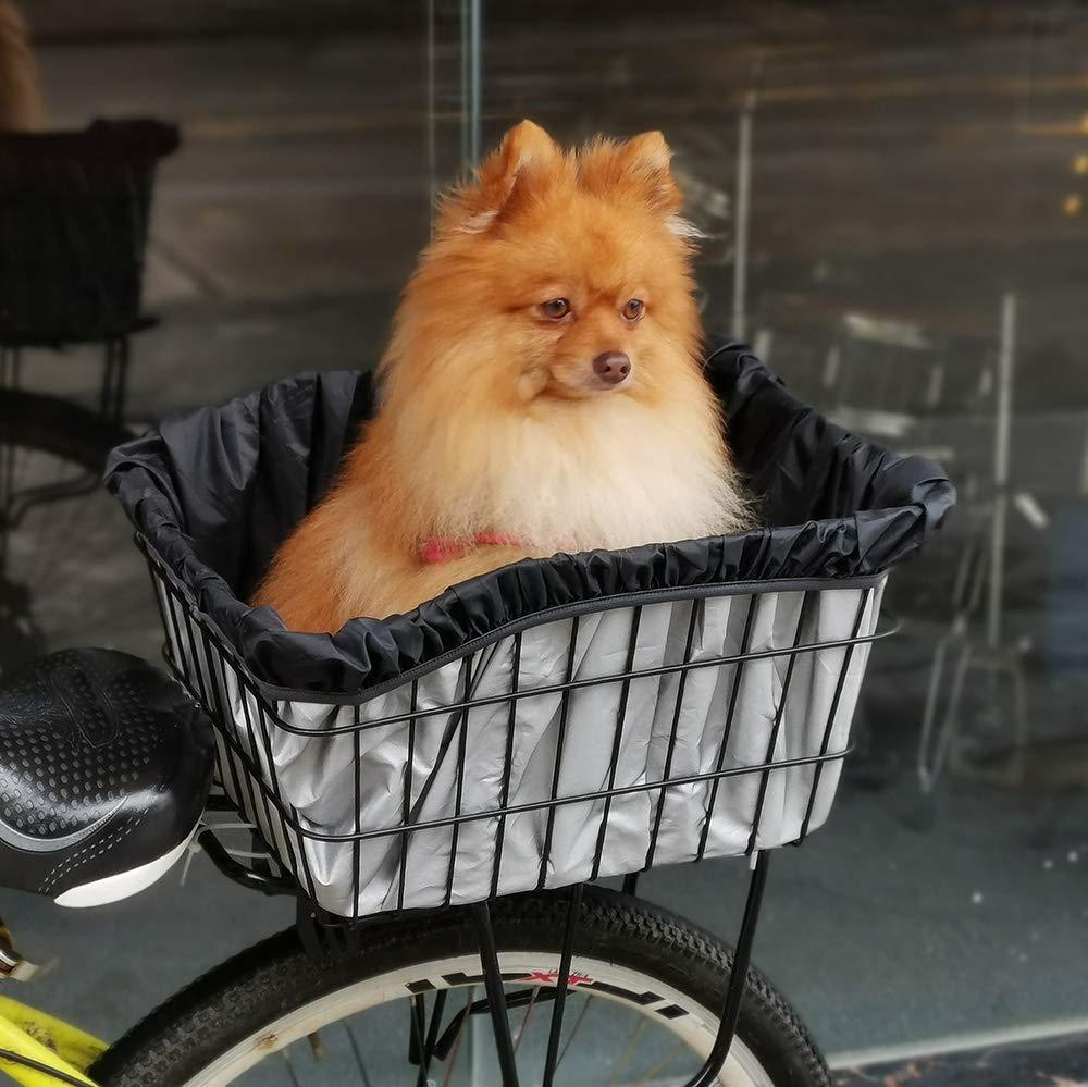 ANZOME ANZOME Rear Bike Basket, Waterproof Metal Wire Bicycle Basket with Adjustable Cargo Net and Waterproof Rainproof Cover Fits to Most Rear Bike Racks (Large)