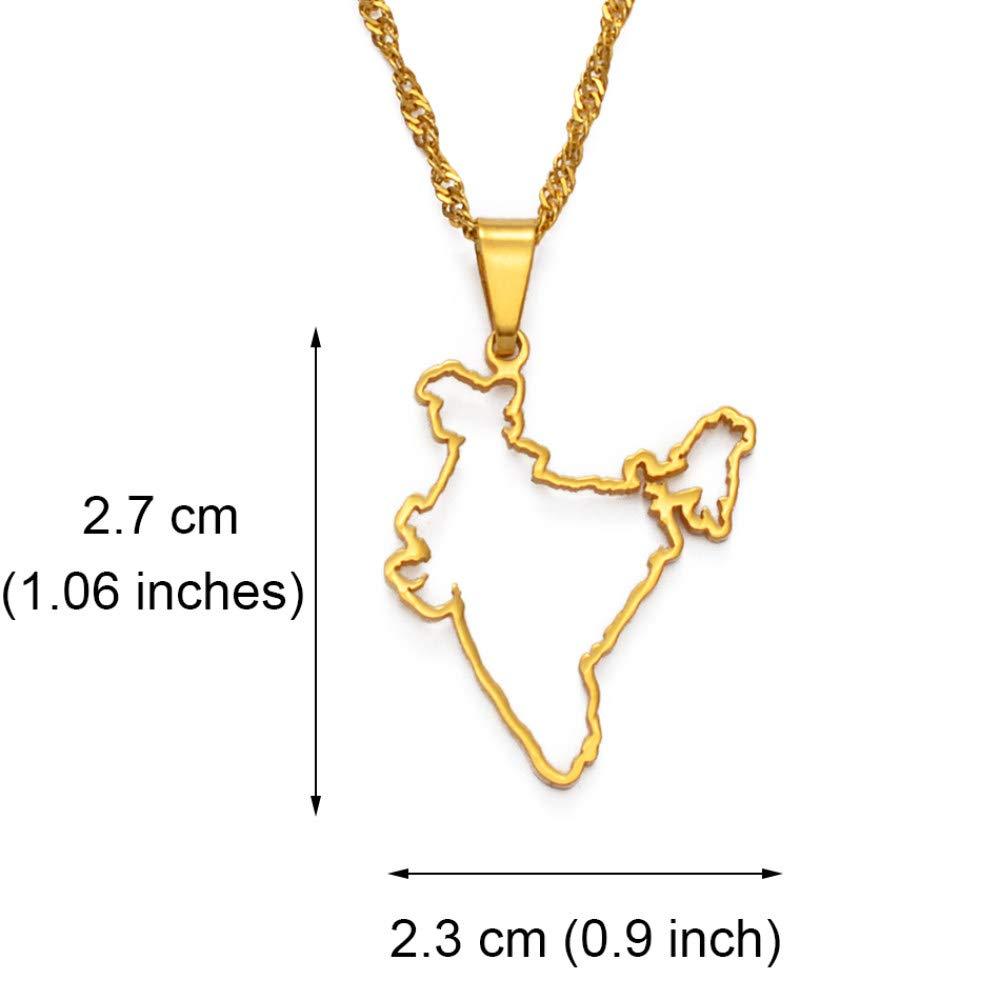 Dan CECE KELE Map Pendant Necklace - India Map Necklace for Unisex Jewelry, Indian Hollow Out Map Pendant Party Dress Accessories Ethnic Style, Charm Patriotic Personalized Symbol Necklace Gift,Gold,60Cm Chain