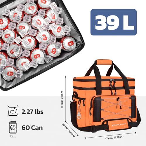 Maelstrom Maelstrom Collapsible Soft Sided Cooler - 60 Cans Extra Large Lunch Cooler Bag Insulated Leakproof Camping Cooler, Portable for Grocery Shopping, Camping, Tailgating and Road TripsOrange