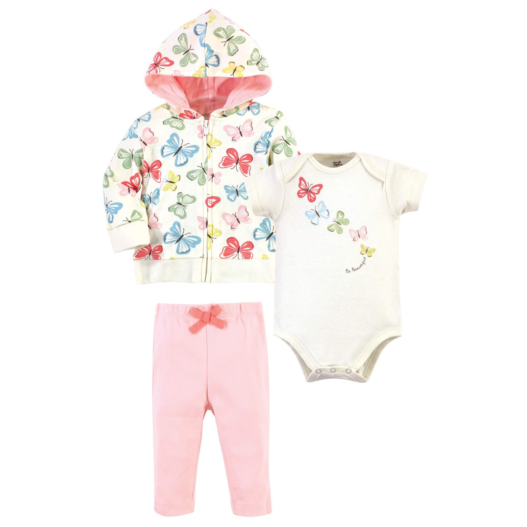 Touched by Nature Touched by Nature Baby Organic Cotton Hoodie, Bodysuit or Tee Top, and Pant, Butterflies, 3-6 Months