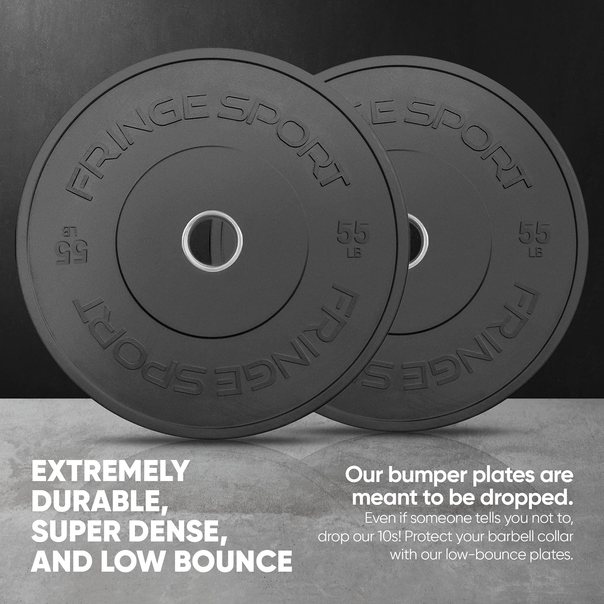 FringeSport Fringe Sport MILSPEC Bumper Plates Pair, 10lb - 55lb Black Rubber Weight Plates for 2\" Barbells, Low Odor Low Noise Olympic Bumper Plates for Intense Strength Training and Weight Lifting Sessions