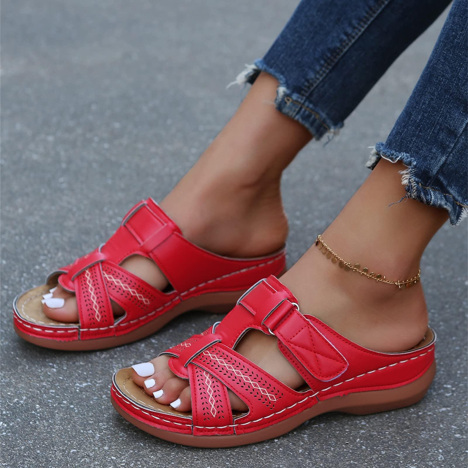 NineFit Basics Cute Orthopedic Dressy Wide Sandals Shoes For Women Women Orthotic Slides Comfortable Orthopedic Sandals Dressy Summer Wide Width Walking Flip Flops Beach Shoes with Arch Support 2023