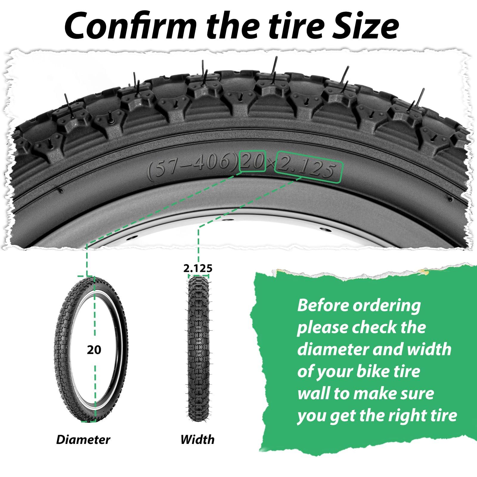 MOHEGIA MOHEGIA Kids Bike Tires Replacement Set: 2-Pack 20x2.125 inch (57-406 mm) Folding Bicycle Tires and Pair 20 inch Inner Tubes Schrader Valve with Tire Levers