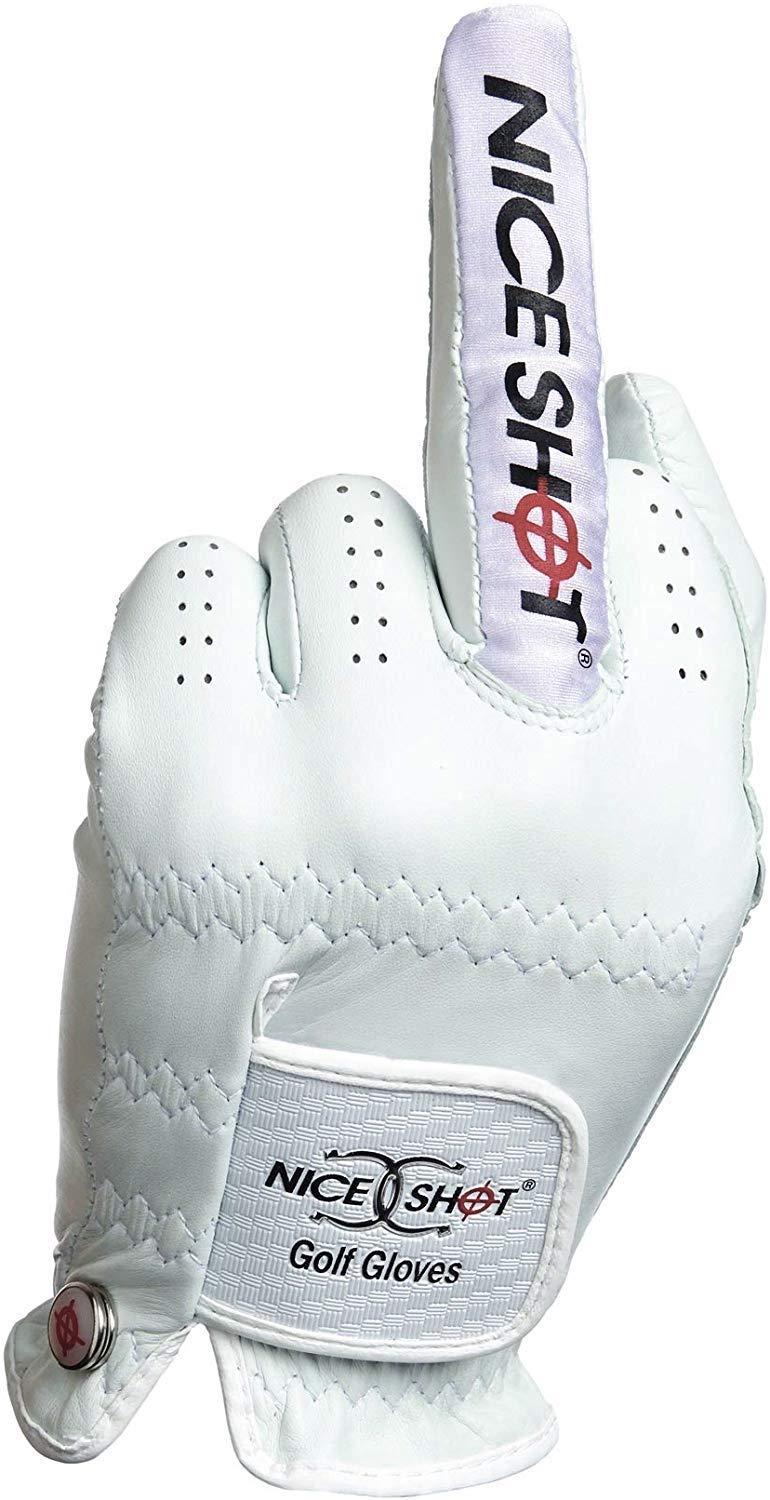 Nice Shot Nice Shot Premium White Cabretta Leather Golf Glove Bundle - The Bird and You are Nothing Pinkie Men\'s Right Hand Large