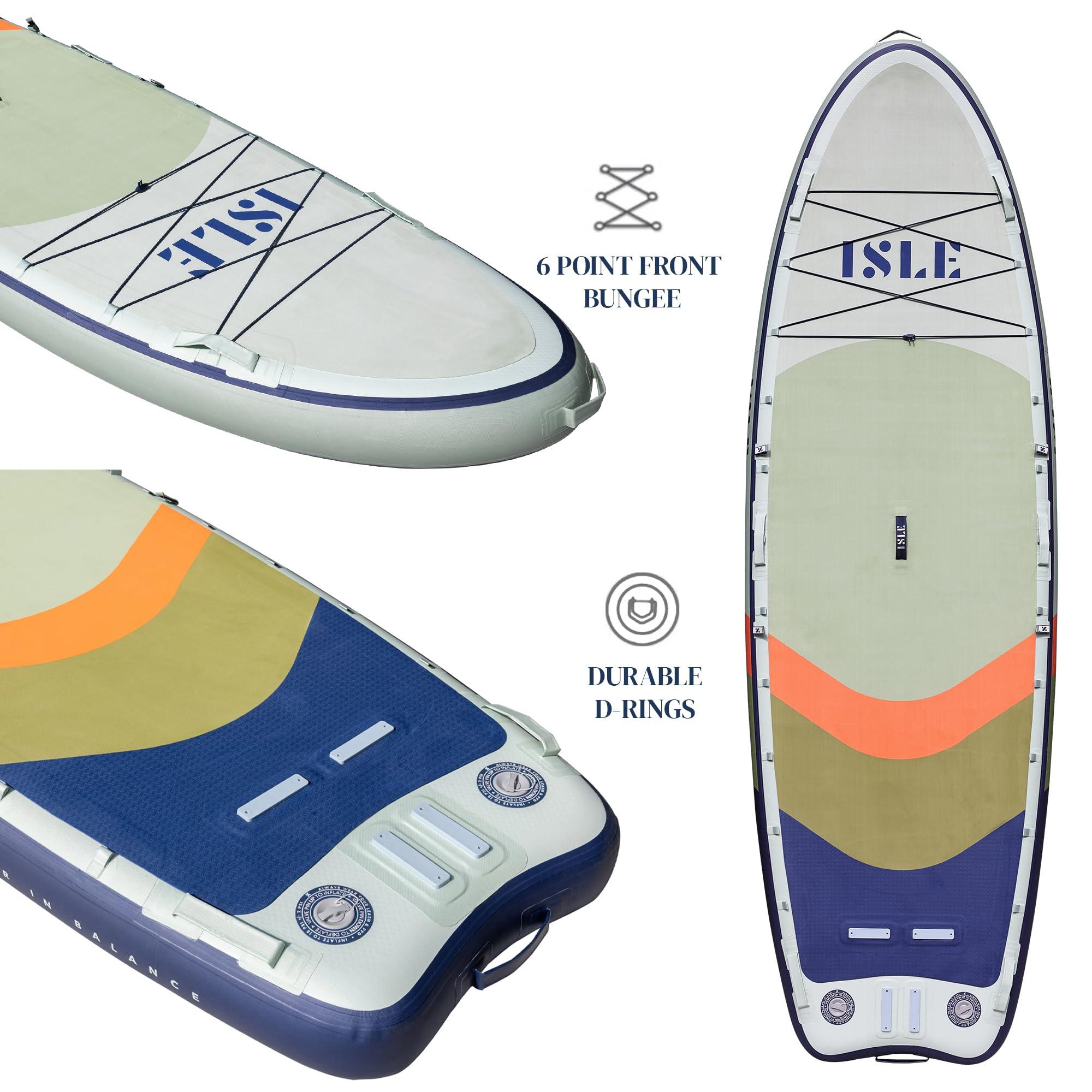 ISLE Surf and SUP ISLE Megalodon Inflatable Stand Up Paddle Board & iSUP Bundle Accessory Pack - Durable, Lightweight, Stable 12' L x 45" W x 8" (Seafoam/Coral/Navy, 12')