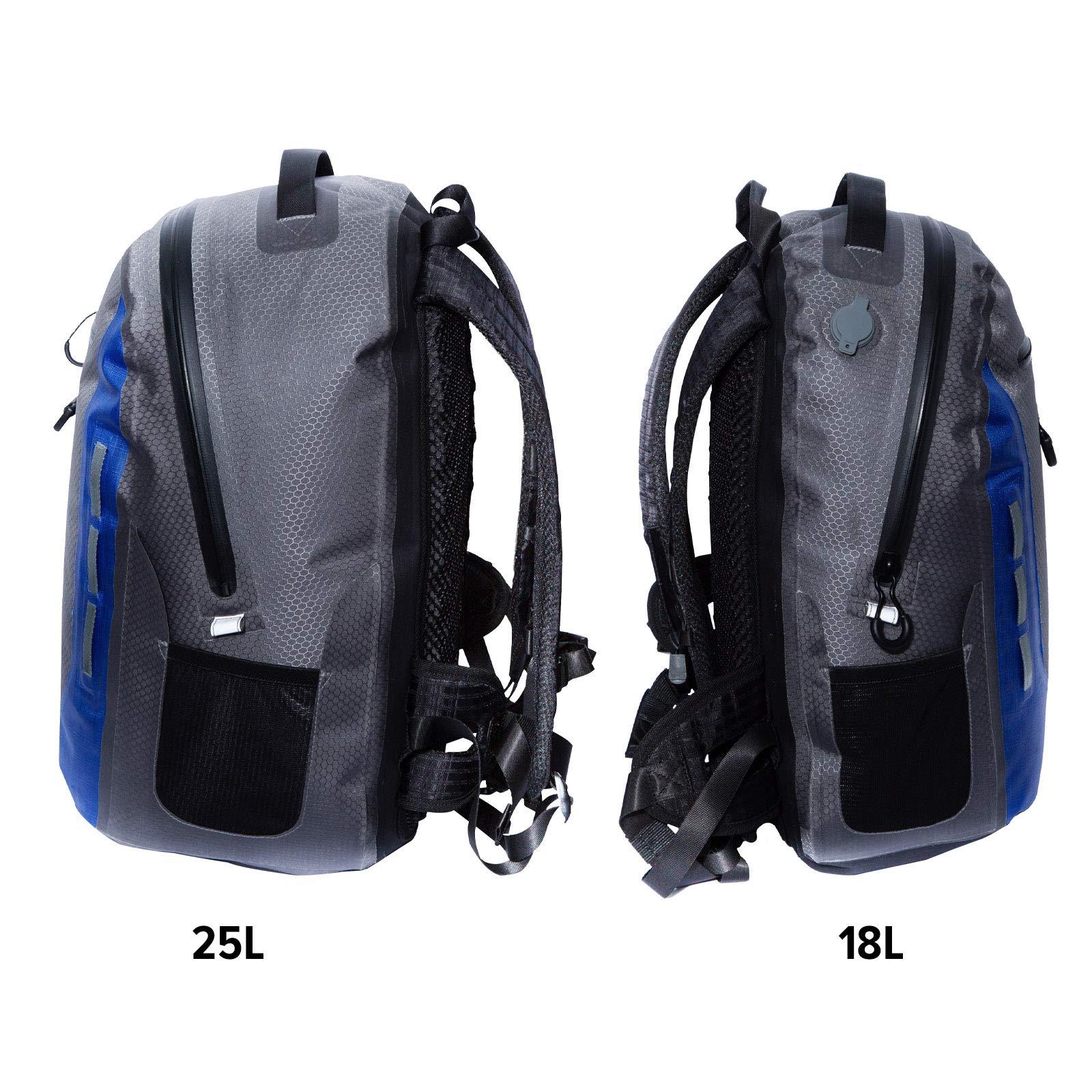 Xelfly Xelfly Submersipack Waterproof Backpack - Submersible, Inflatable, Floating TPU Coated Durable Nylon Dry Bag with Airtight Zipper for Kayak, Fishing, Boating, Hiking, Paddle Board (Deep Blue, 25L)