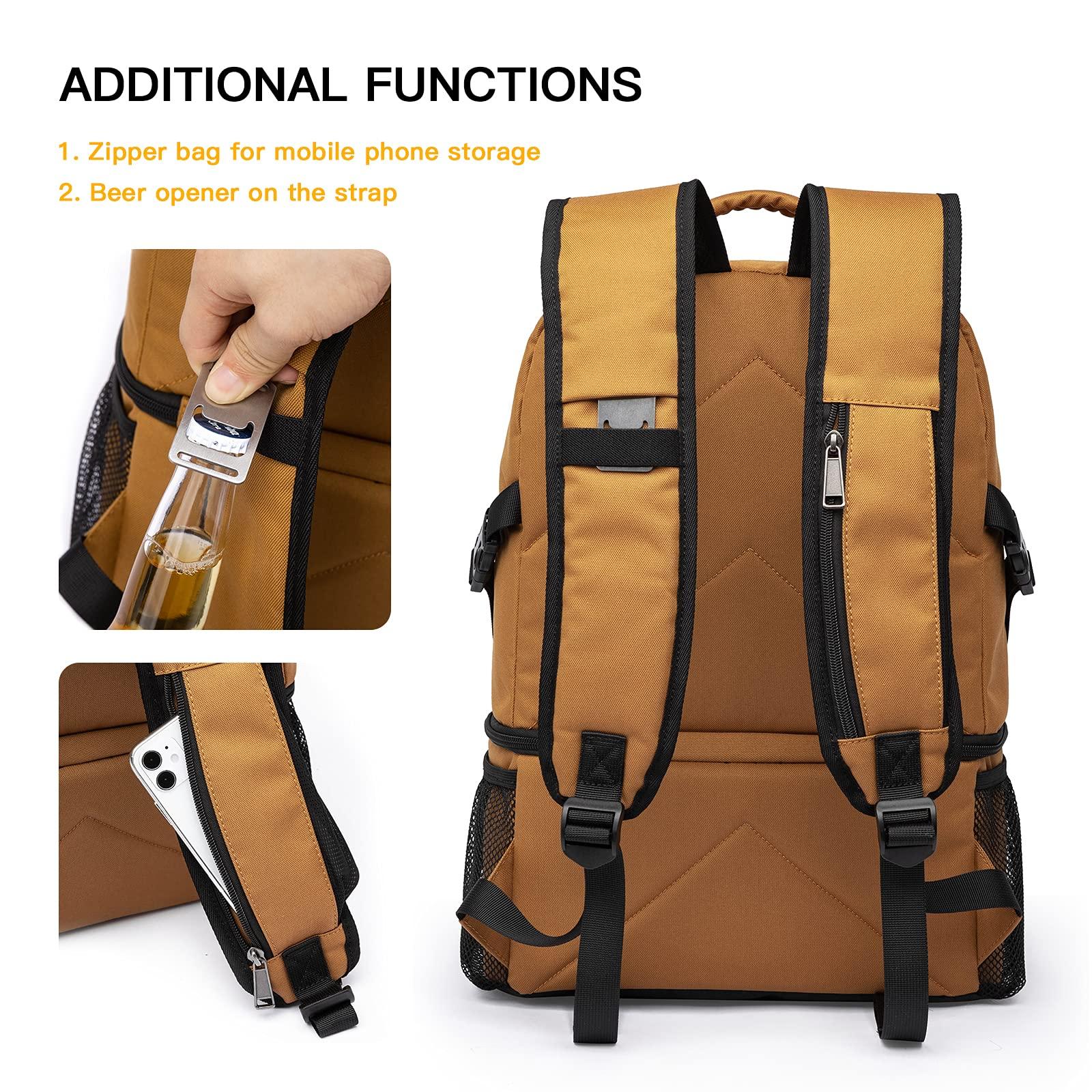 TUGUAN TUGUAN Insulated Cooler Backpack 38/42 Cans Double Deck Leakproof Lightweight Soft Lunch Backpack Small Cooler Bag Beach Picnic, Brown