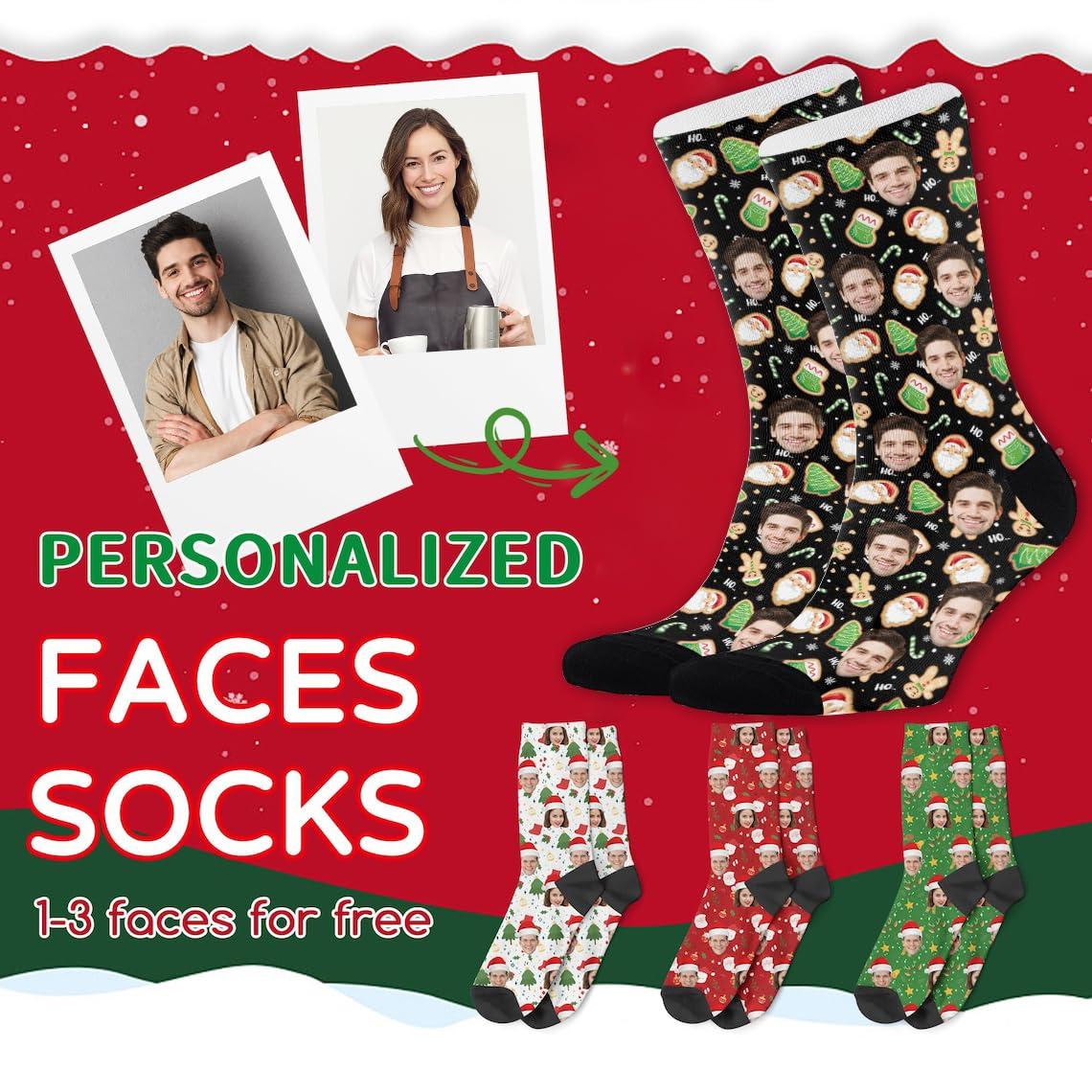 NineFit Basics Custom Face Socks with Photo Novelty Crew Socks, Personalized Christmas Unisex Crew Sock Christmas Gifts for Men Women Made in USA (US, Alpha, One Size, Regular, Regular, Design 28)