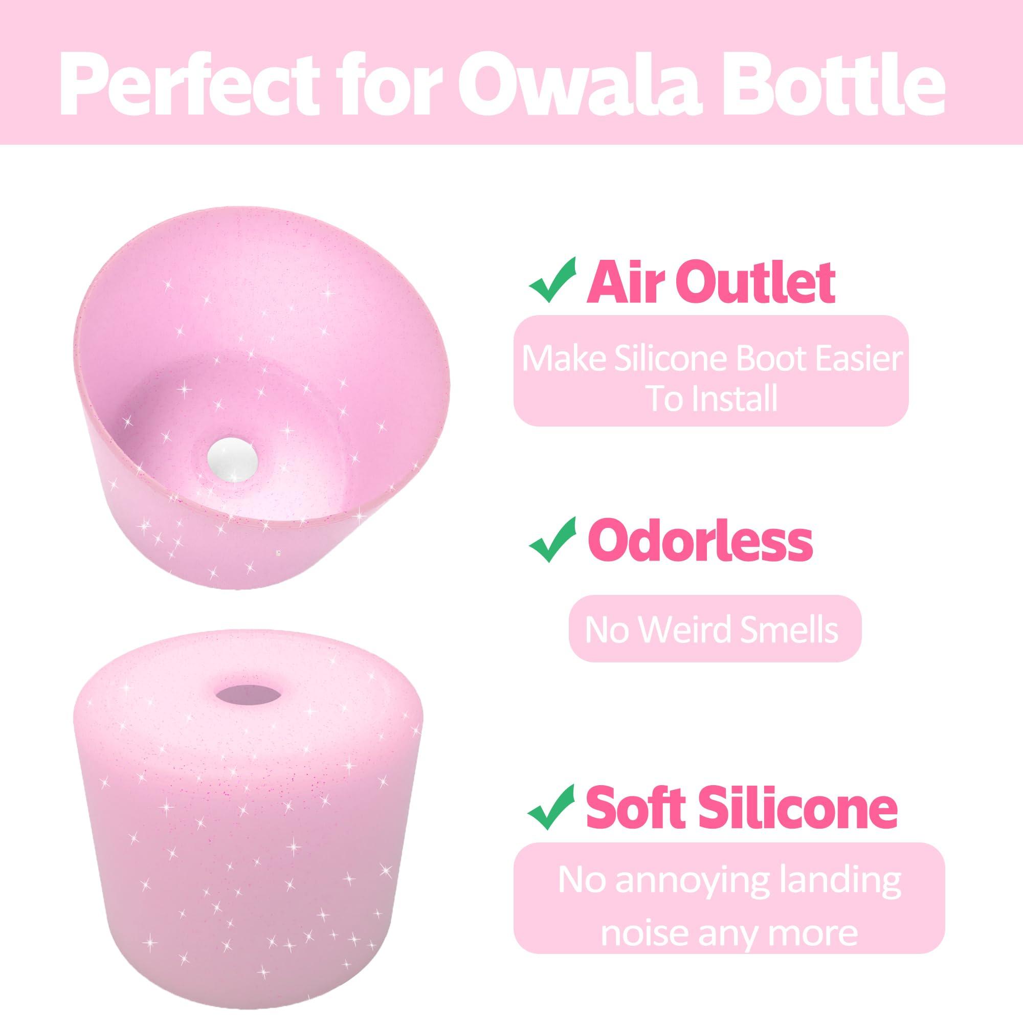 AESKEIA 2PCS Silicone Water Bottle Boot for Owala 24oz 32oz 40oz,Anti-Slip Protective Sleeve Bottom Bumper Protector for FreeSip, Twist, and Flip Stainless Steel Water Bottles (Clear Glitter Pink, 24oz)
