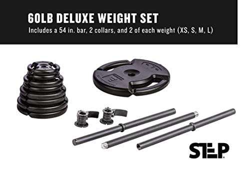 The Step The Step Fitness Deluxe Barbell Weight Set, 60 lbs with Bar, Collars, and Weights