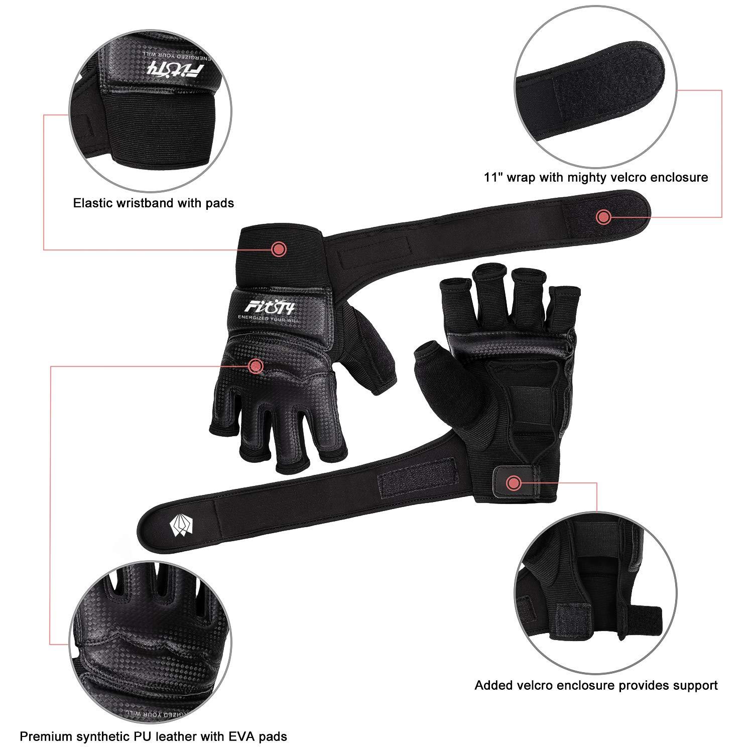 FitsT4 Sports FitsT4 Sports Half Mitts MMA Training Boxing Punch Bag Kickboxing Sparring Grappling Martial Arts Muay Thai Taekwondo Wrist Wraps Support Gloves for Women Men Kids