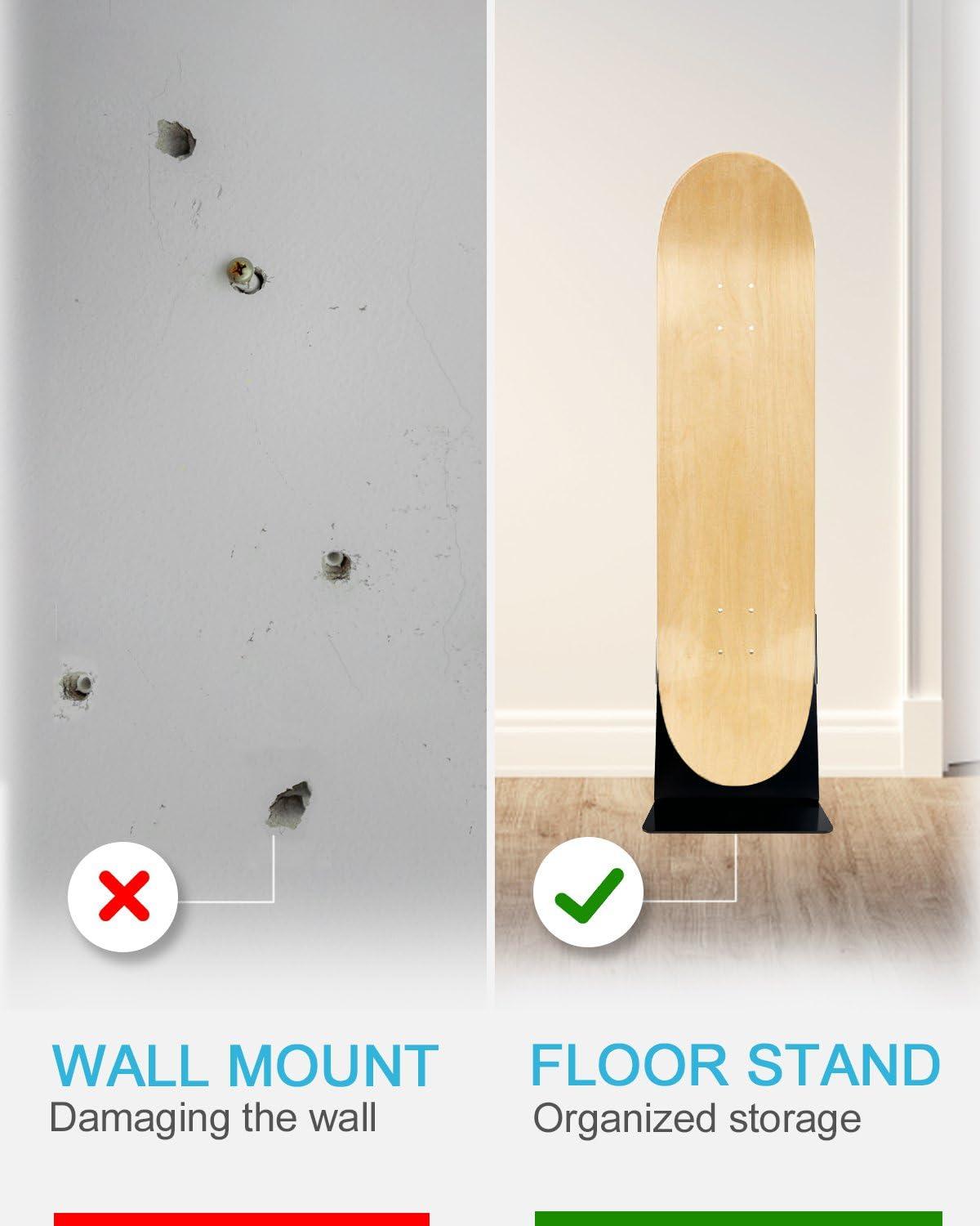 FEYRUN FEYRUN Portable Skateboard Floor Stand, Dual View Storage and Display for Skateboard (Black)