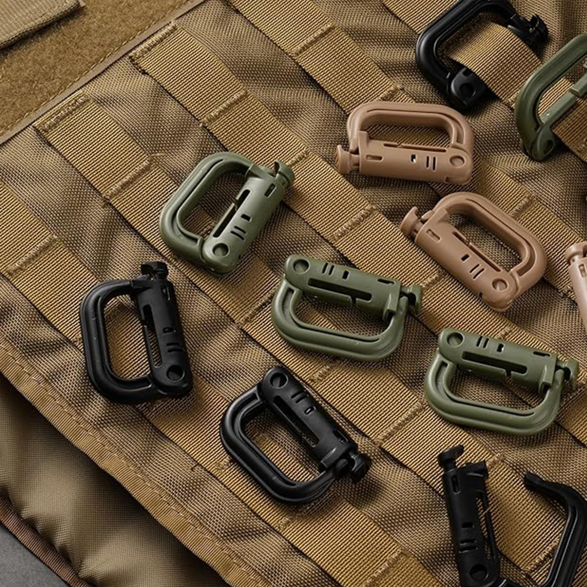 LULUQUEEN 10 Pcs Multipurpose D-Ring Grimlock Locking Hanging Hook Tactical Link Snap Keychain for Molle Webbing