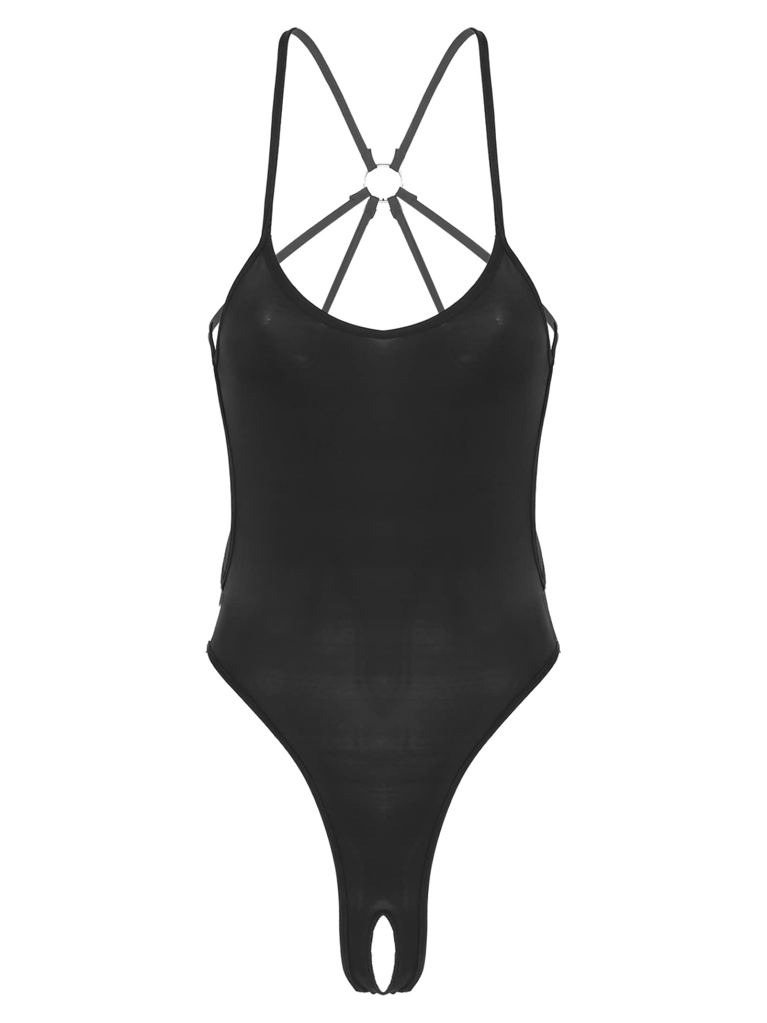 Yihuimin Yihuimin Women's Translucent Sheer When Wet Swimsuit One Piece Monokini Swimwear Bathing Suit Black Large