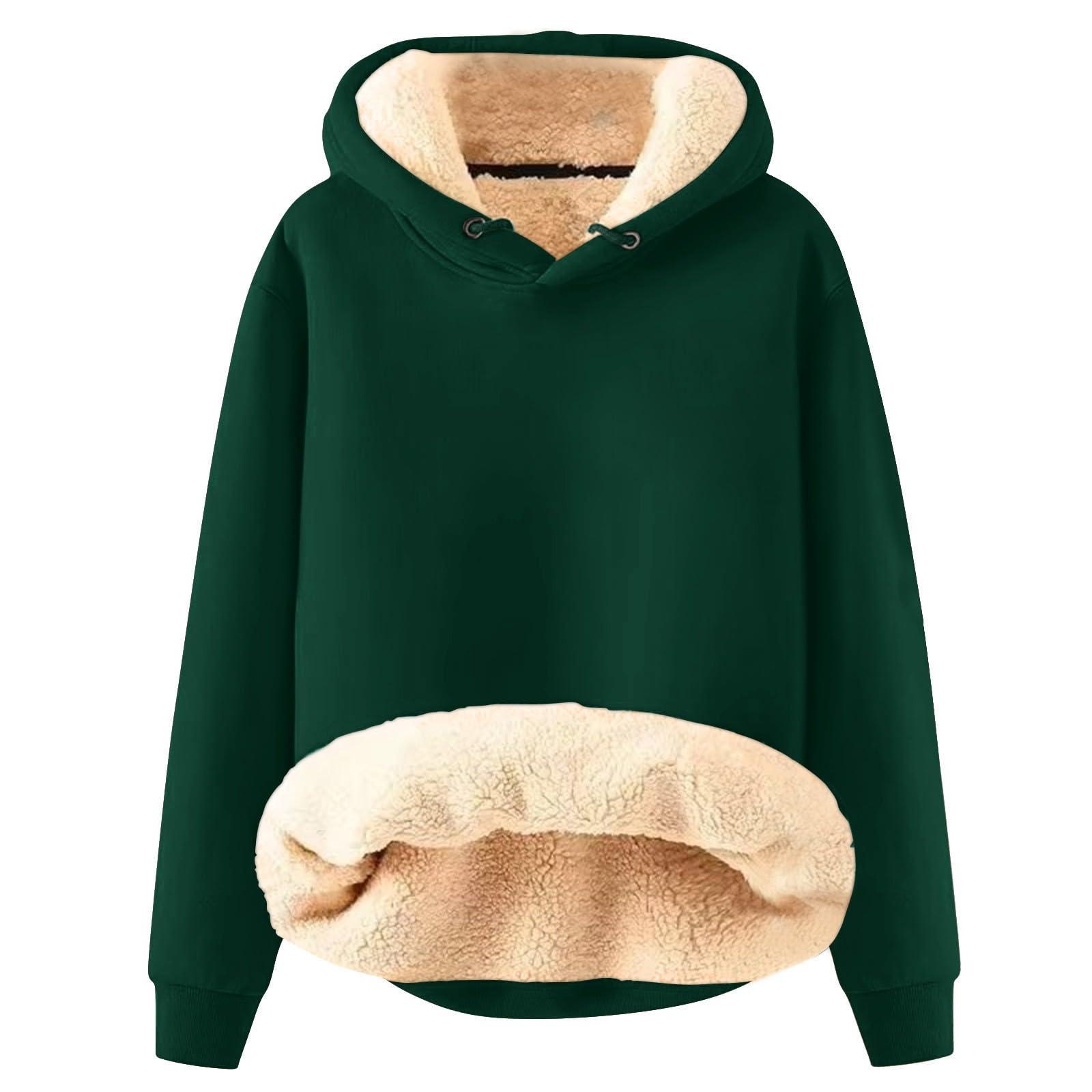SXMURP Sales Today Clearance, Sherpa Pullover Fleece Lined Jacket Men Cotton Hoodies For Men Men'S Casual Fleece Sherpa Lined Hoodie Winter Warm Pullover Hooded Sweatshirt Dark Green Large