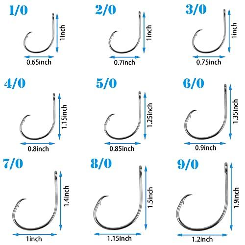AGOOL Fishing Hooks Circle Hooks Saltwater, 50/150pcs in-line Circle Hooks High Carbon Steel Fish Hooks Straight Eye Barbed Point Catfish Hooks Octopus Hooks for Freshwater Saltwater Fishing