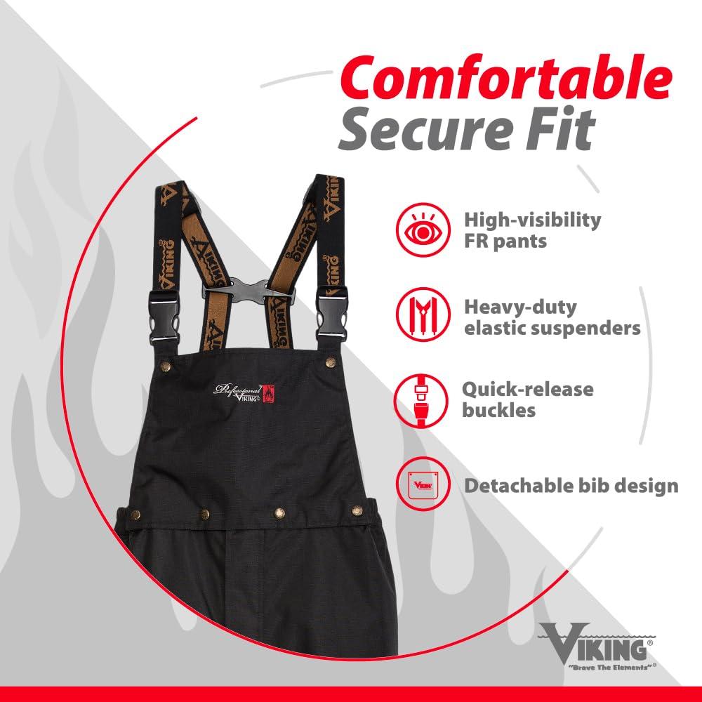 VIKING Viking Professional Journeyman 300D Trilobal Rip-Stop Fire Resistant Bib Overalls - FR Pants for Men and Women, Class 1, Black - X-Large