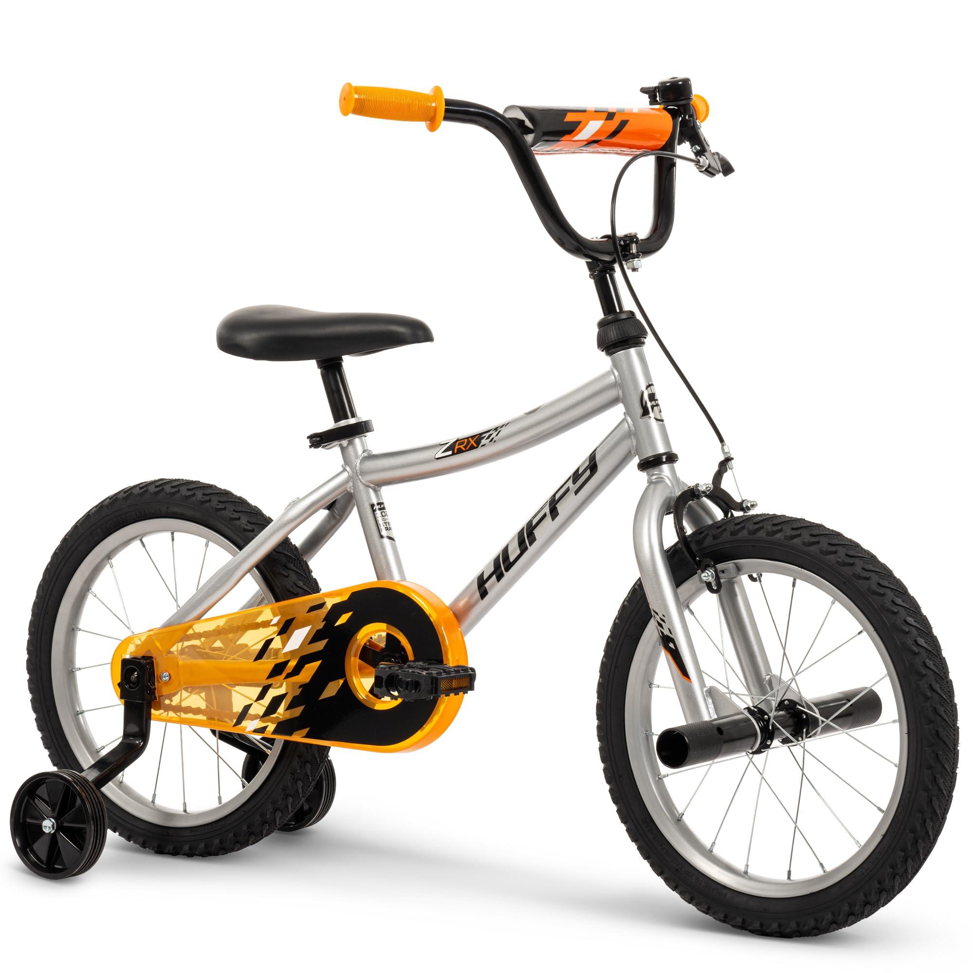 Huffy Huffy ZRX 16\" Kids Bike, Ideal for Ages 3 to 5 Years Old, Front Pegs, BMX Style Handlebar, Quick Connect Assembly, Designed for Growth, Durable Steel Frame, Enclosed Chain Guard, Silver