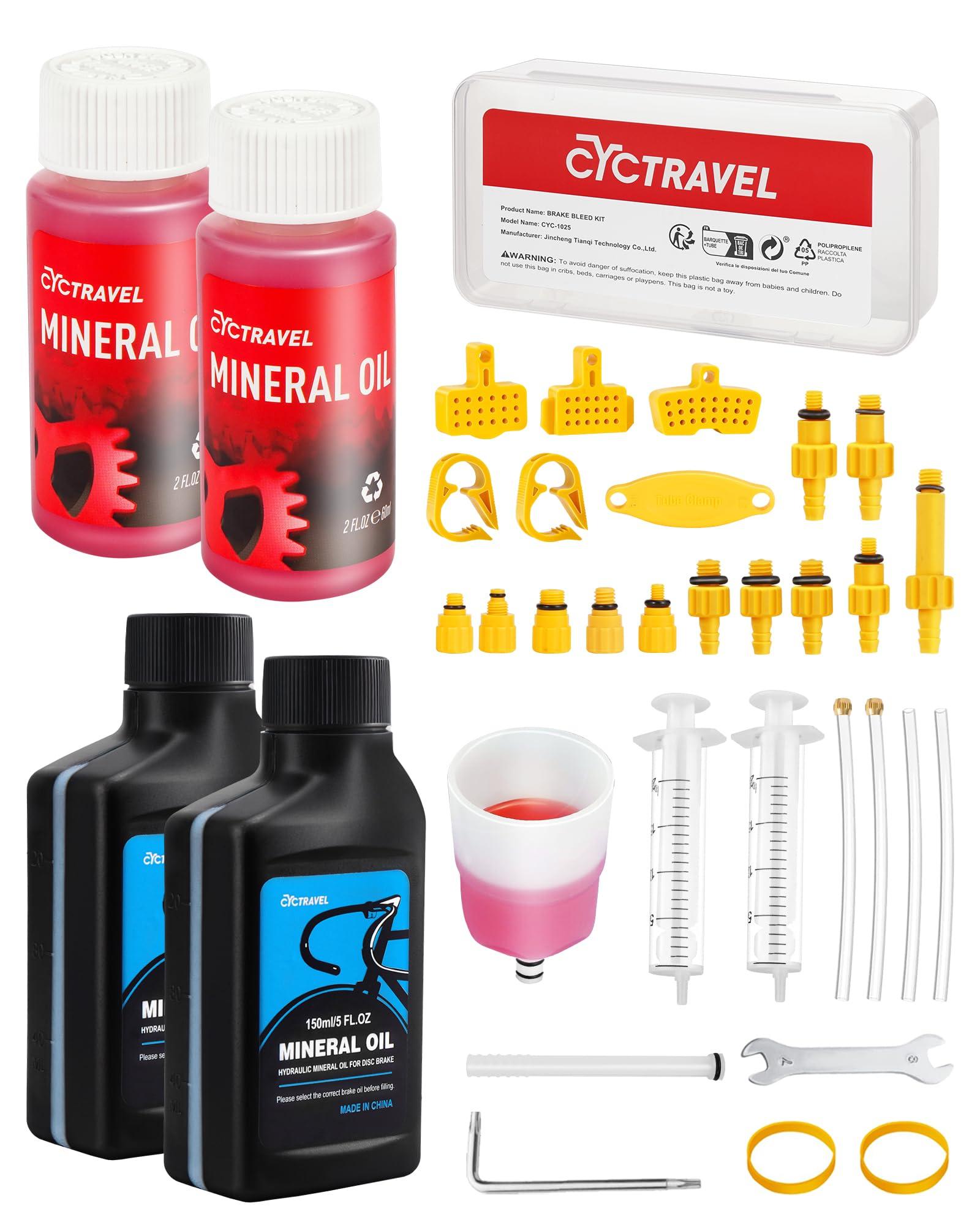 cyctravel cyctravel Brake Bleed Kit for Shimano, TEKTRO, TRP Hydraulic Disc Brakes, Mountain Brake Bleed Kit Including High Performance Mineral Oil Brake Fluid (120ml+300ml).