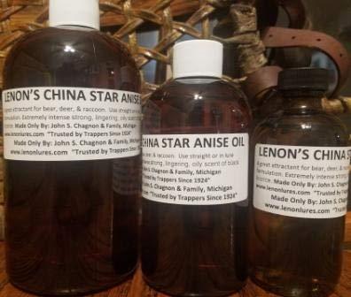 Lenon Lures Lenon\'s Anise Oil Genuine China Star Trusted by Fisherman, Hunters & Trappers Since 1924 (8 oz)