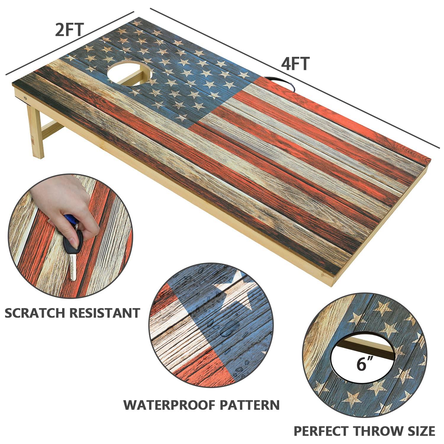 UKASE UKASE Solid Wood Regulation Size Cornhole Set, Portable 2\'x4\' Cornhole Boards, Waterproof Printed Surface and Underneath