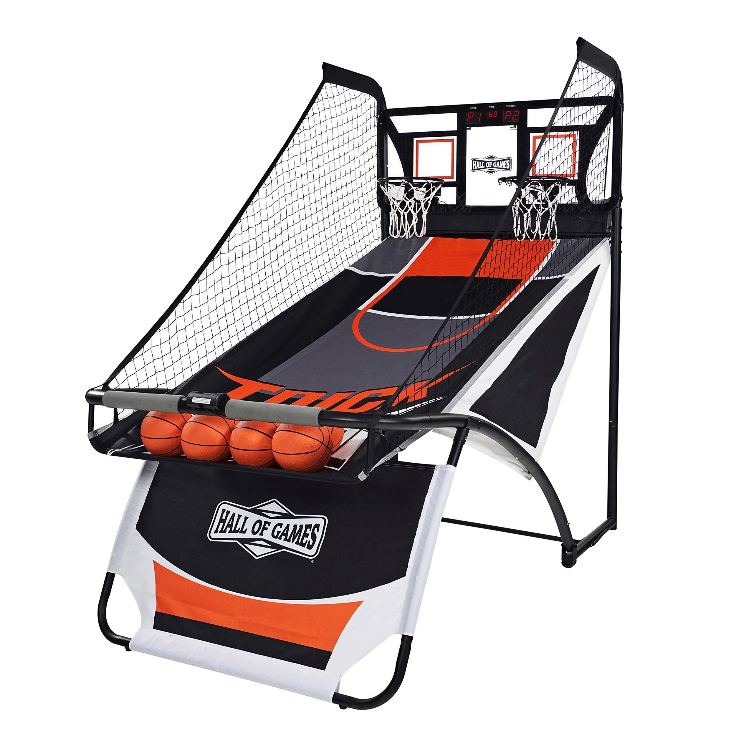 Hall of Games Hall of Games EZ Fold Premium Indoor Arcade Basketball Game with Steel Frame and Polycarbonate Backboard, Dual Shot Electronic Scoring with 6 Size 3 Balls Included, Perfect for Basement Game Rooms