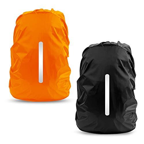 LAMA LAMA 2 Pack Waterproof Rain Cover for Backpack, Reflective Rucksack Rain Cover for Anti-dust/Anti-Theft/Bicycling/Hiking/Camping/Traveling/Outdoor Activities (1 Pcs Black + 1 Pcs Orange, L)