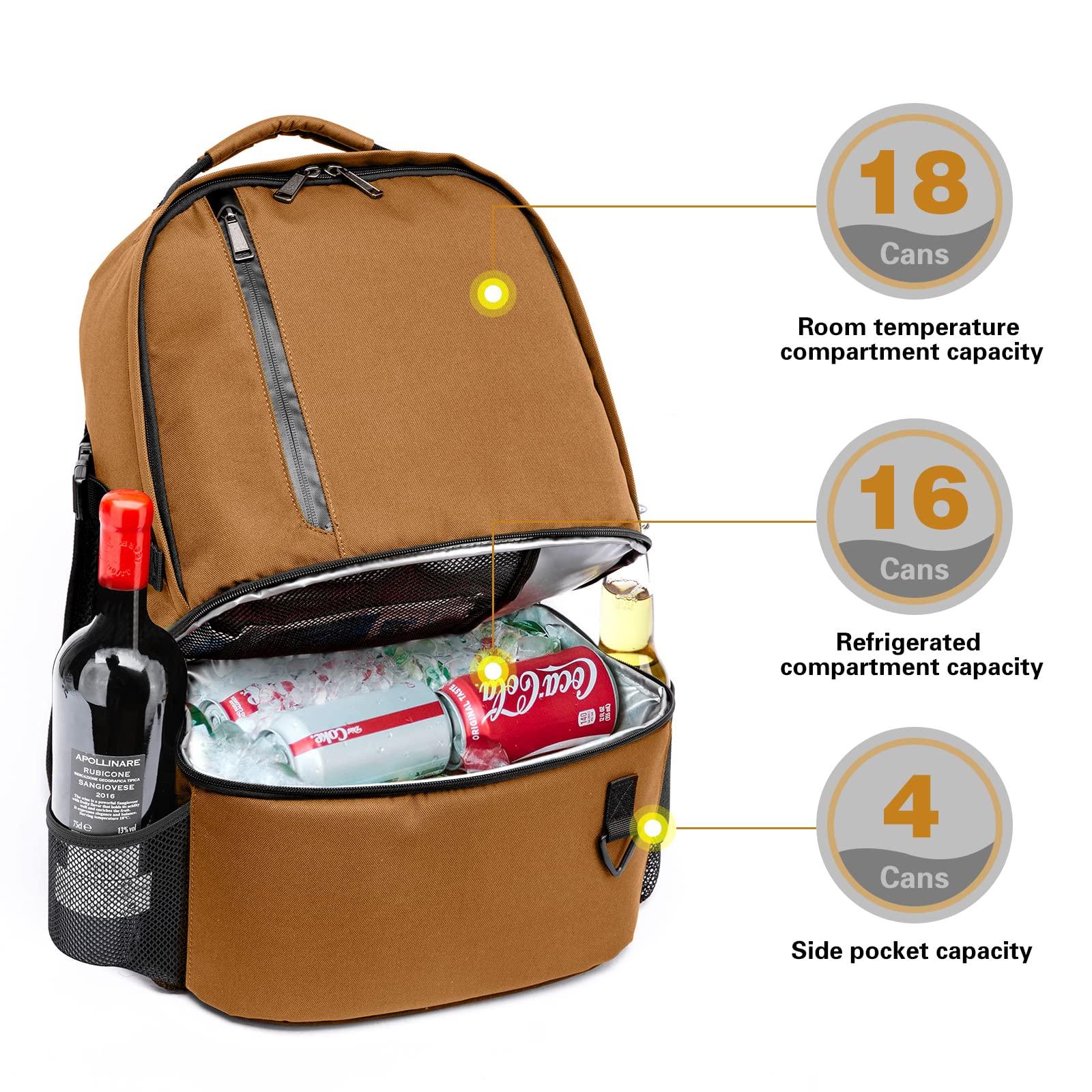 TUGUAN TUGUAN Insulated Cooler Backpack 38/42 Cans Double Deck Leakproof Lightweight Soft Lunch Backpack Small Cooler Bag Beach Picnic, Brown