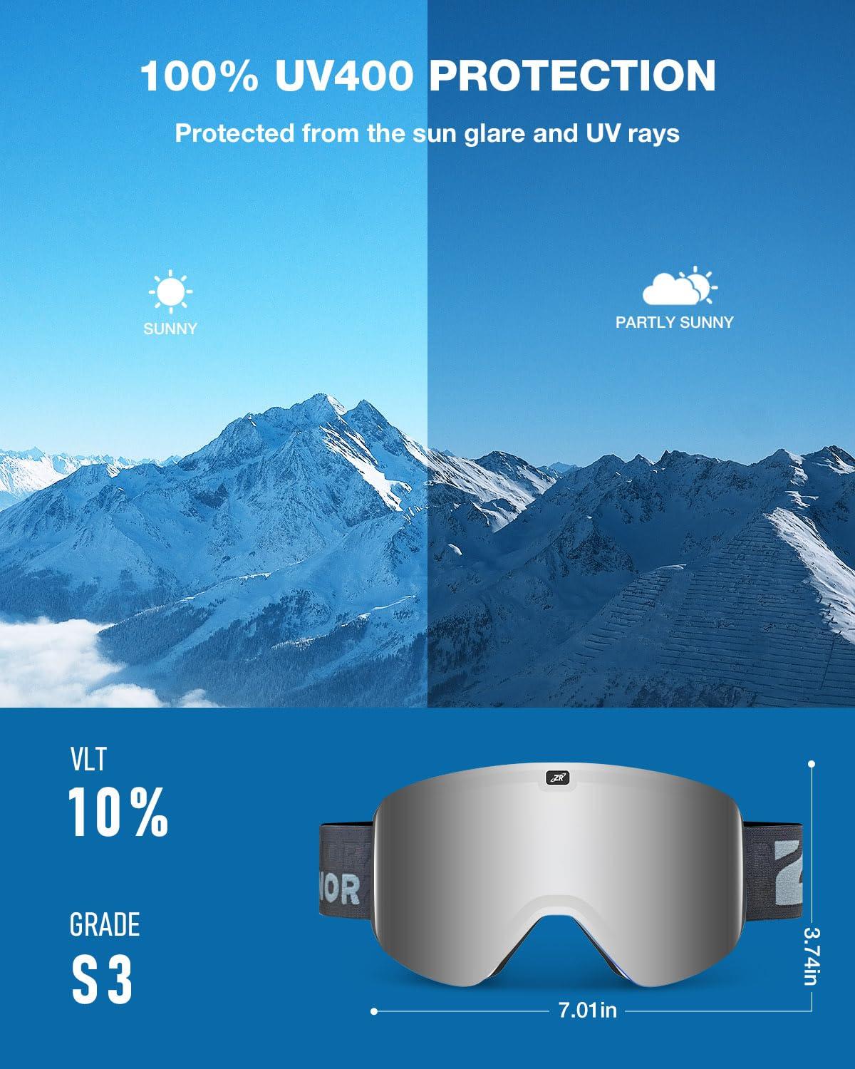 ZIONOR ZIONOR X11 Ski Goggles Magnetic Cylindrical Snowboard Snow Goggles for Men Women