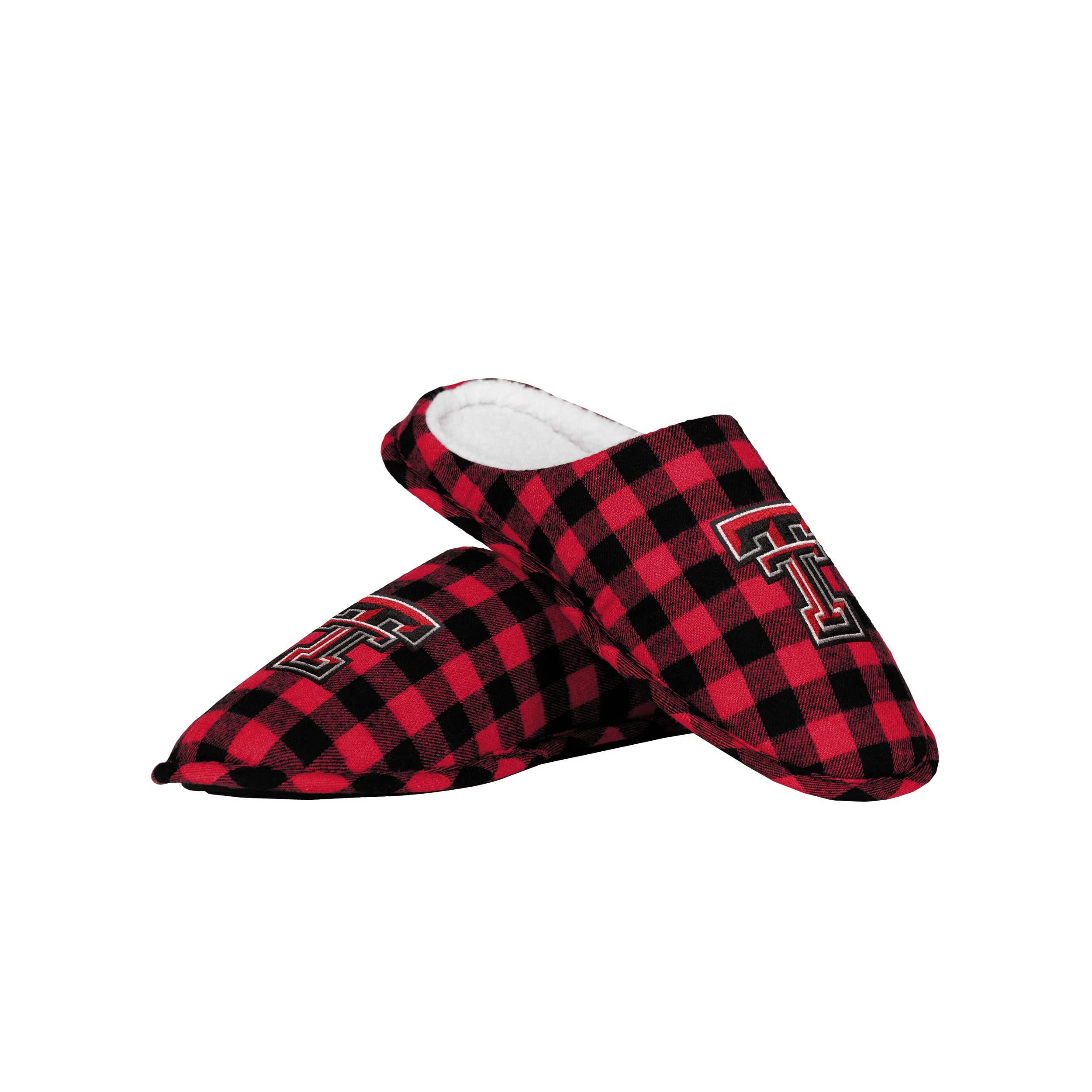 FOCO FOCO Men\'s NCAA Sherpa Lined Buffalo Check Memory Foam Slippers, Team Color, 9-470