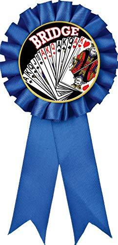 Crown Awards Bridge Hand Blue Rosette Ribbon, Bridge Playing Cards Trophy Ribbon Award Prize, 50 Pack Prime