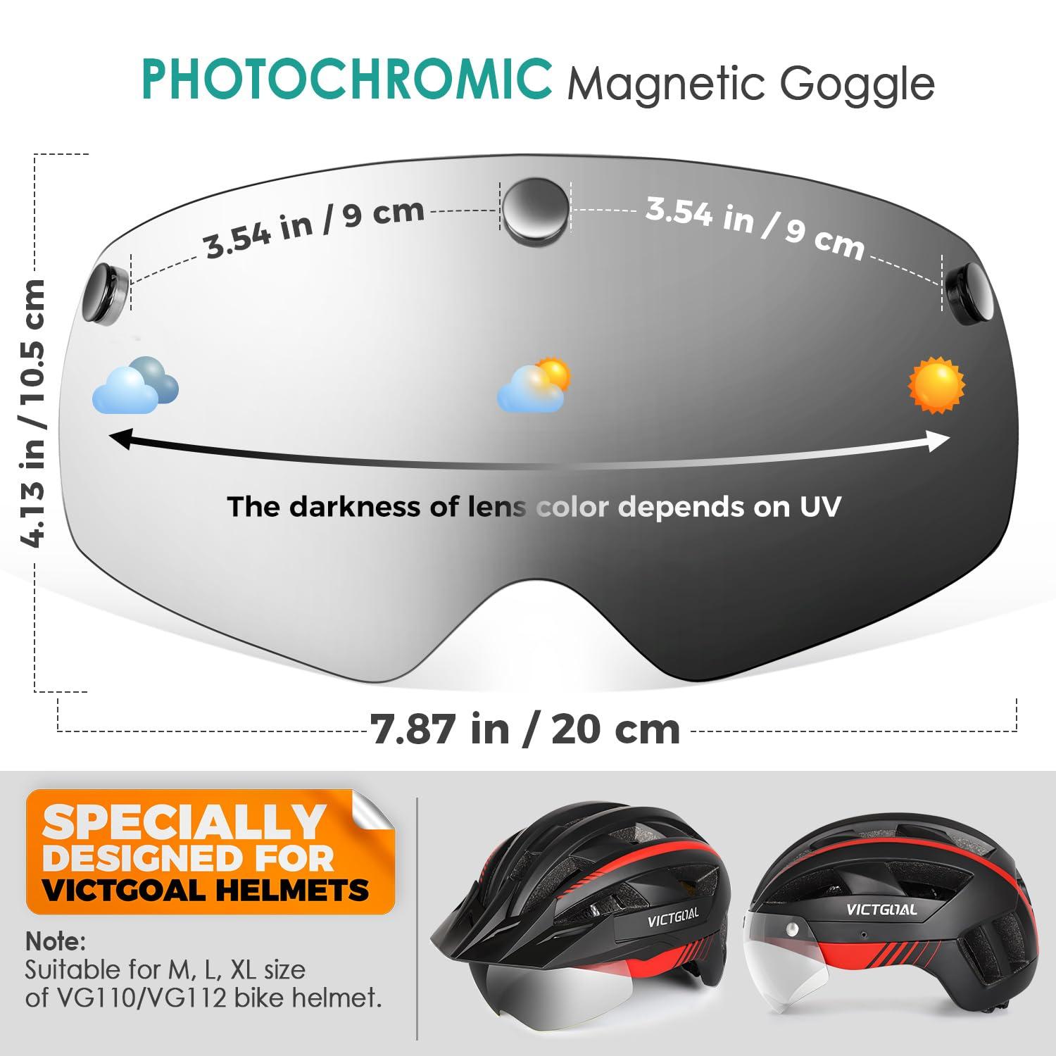 VICTGOAL VICTGOAL Detachable Magnetic Bike Helmet Goggles Visor Especially Deisgned for VG110/VG112 Bicycle Helmet (Photochromic)