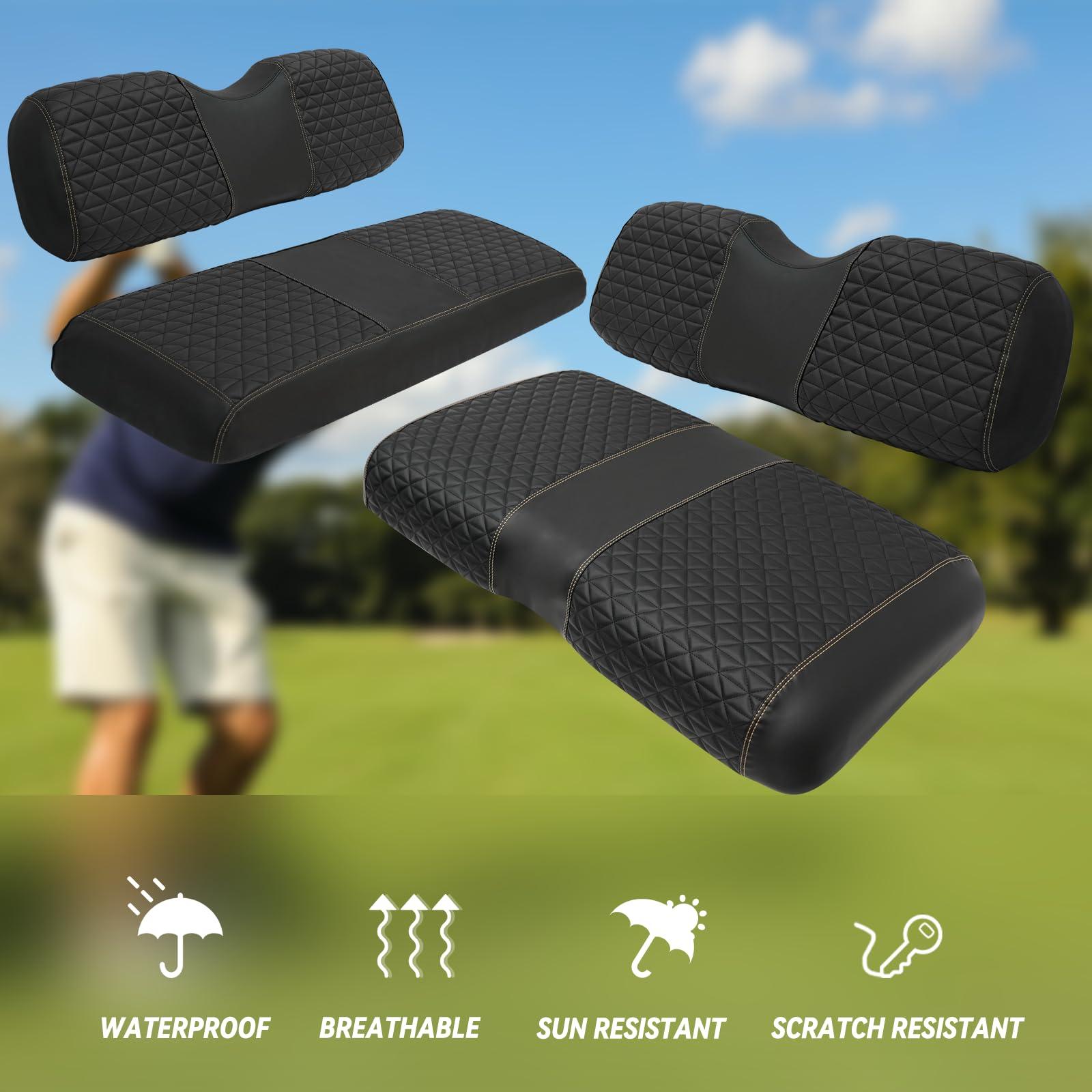 XUANYUDG0769 XUANYUDG0769 Golf Cart Front and Rear Seat Covers for 2008+ EZGO RXV Golf Cart and B-Shaped Aftermarket Rear Seat, Vinyl Leather Made/Adjustable Straps and Retractable Buckle/No Stapler Required,4PCS