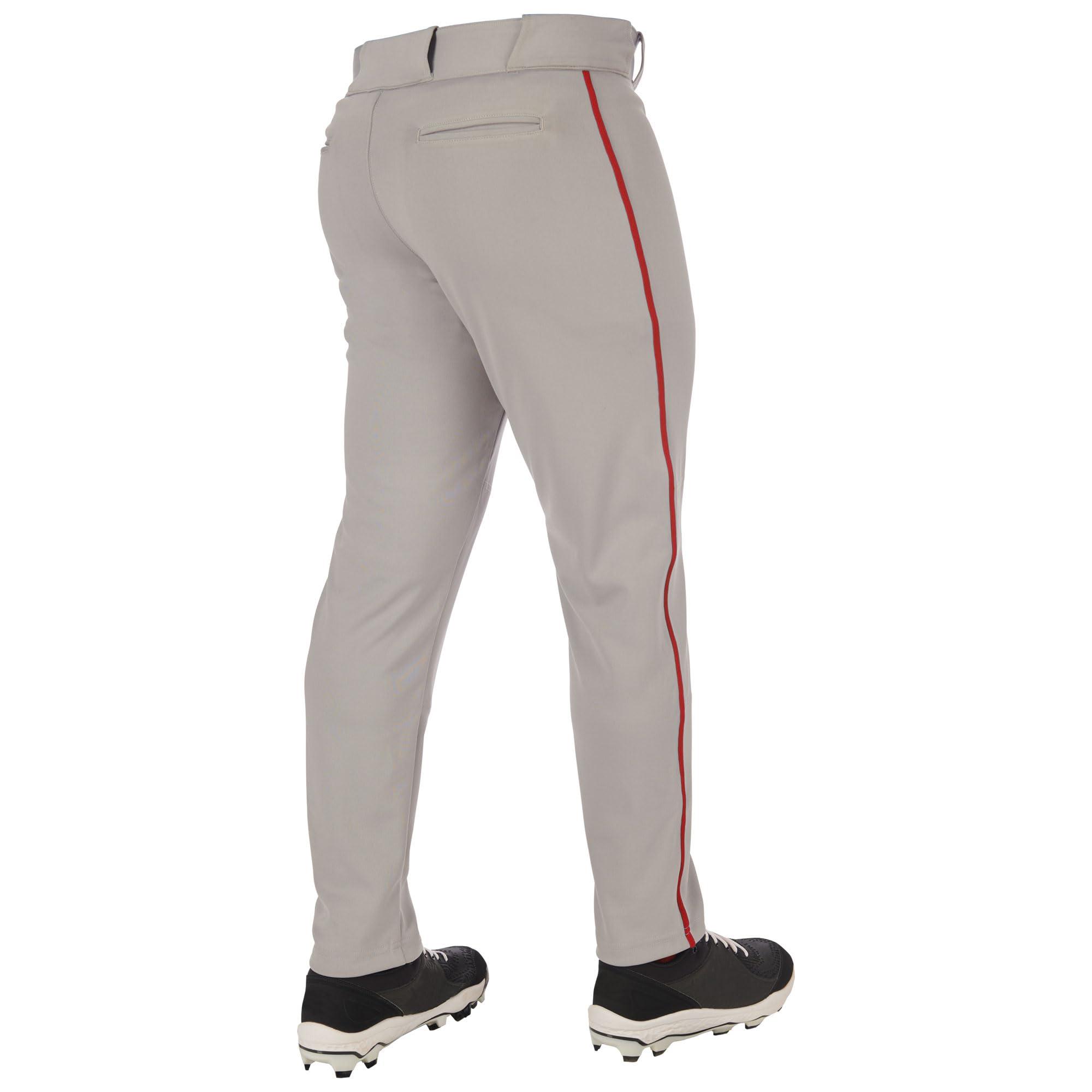 CHAMPRO CHAMPRO Standard Triple Crown 2.0 Tapered Bottom Baseball Pants with Braid, Grey, Scarlet