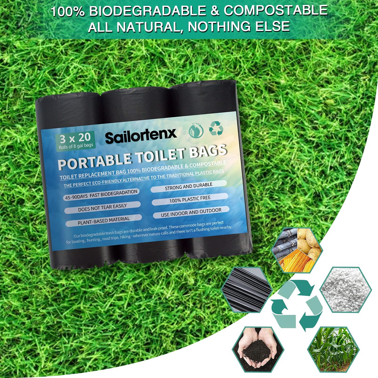 Sailortenx Sailortenx 60 Count 8 Gallon Biodegradable Compostable Portable Toilet Bags, 100% Plant-Based, No Leaks, Disposable, Perfect for Camping, Hiking, Boating, Hunting
