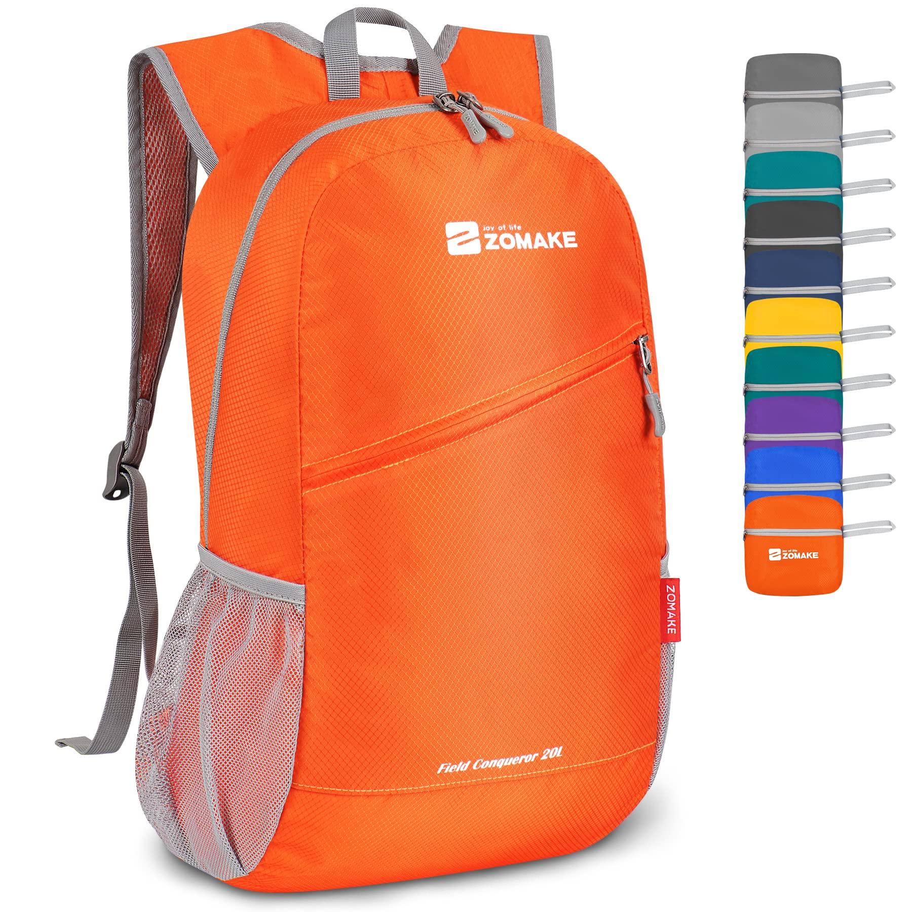 ZOMAKE ZOMAKE Lightweight Packable Backpack 20L - Foldable Backpack Small Daypack Hiking Backpack Water-Resistant Day Bag for Travel(Orange)