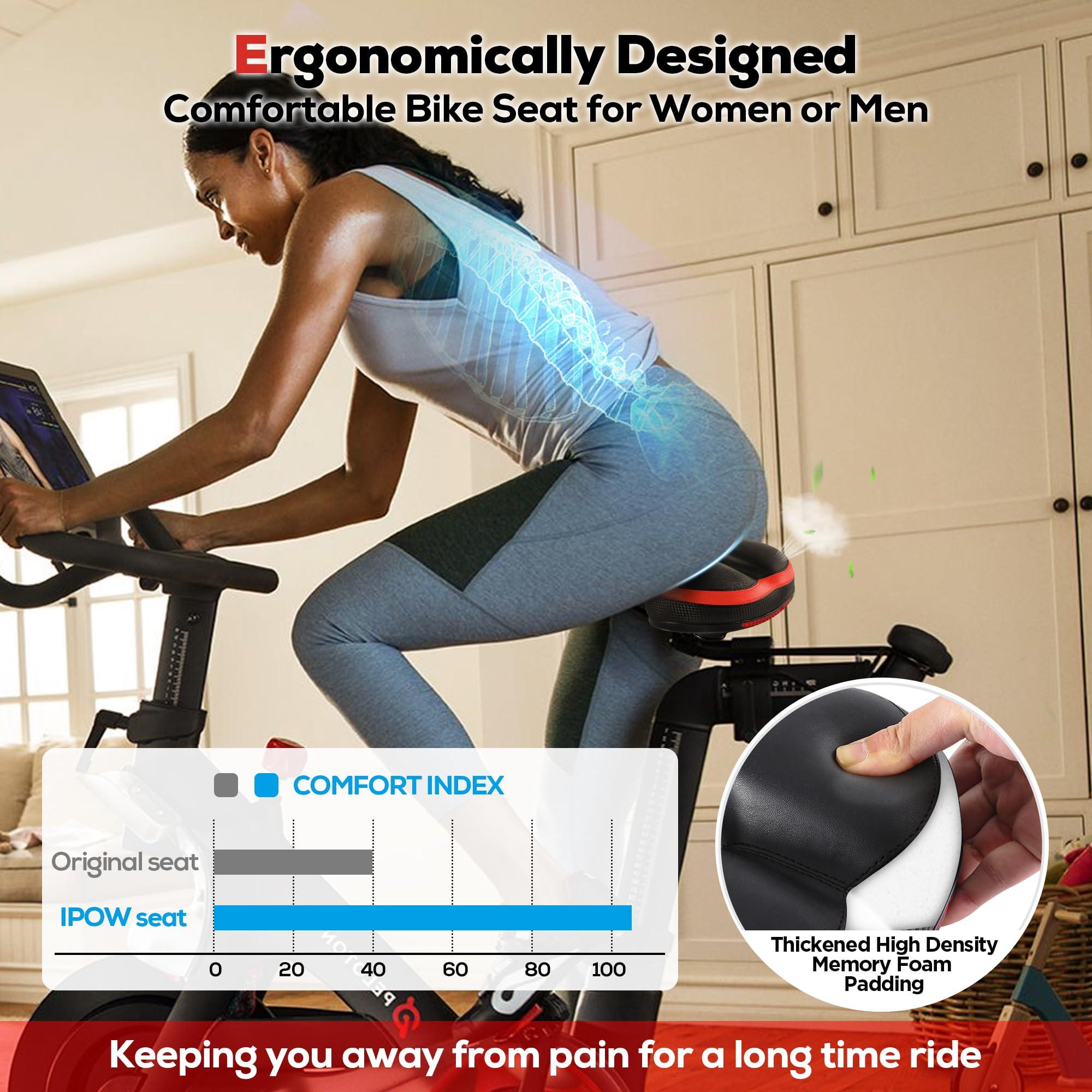 IPOW IPOW Comfort Bike Seat for Women or Men, Bicycle Saddle Replacement Padded Soft High Density Memory Foam with Dual Shock Absorbing Rubber Balls Suspension Universal Fit for Indoor/Outdoor Bikes/Red