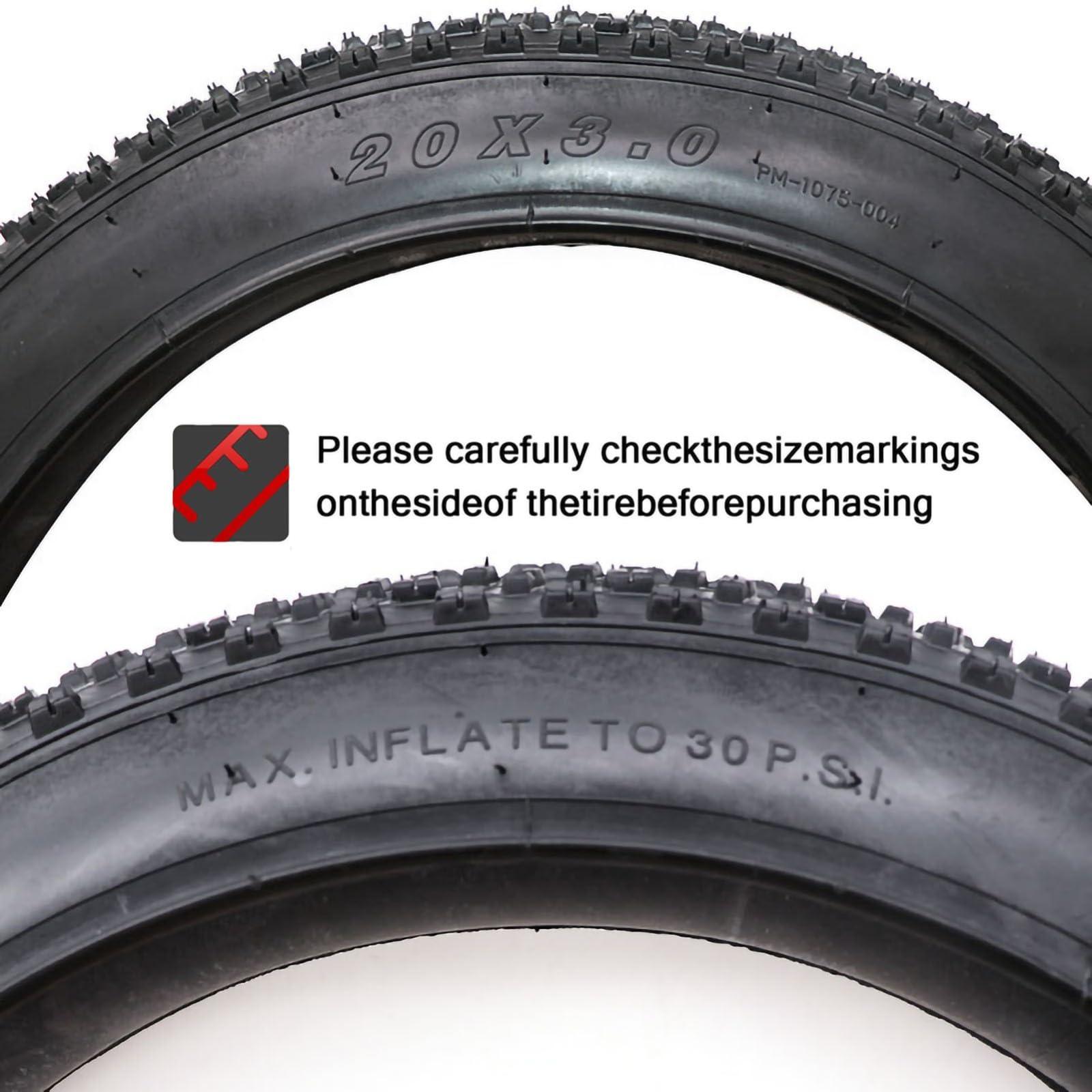 NiuJKun NiuJKun 2 Pack Bike Fat Tire 76-406/20x3.0 for e Bike| 20 x 3.0 Bicycle Tire | 20\" Electric Bike Tires | Replacement Tire Compatible with Urban Mountain or Three-Wheeled Bicycle | 30 PSI