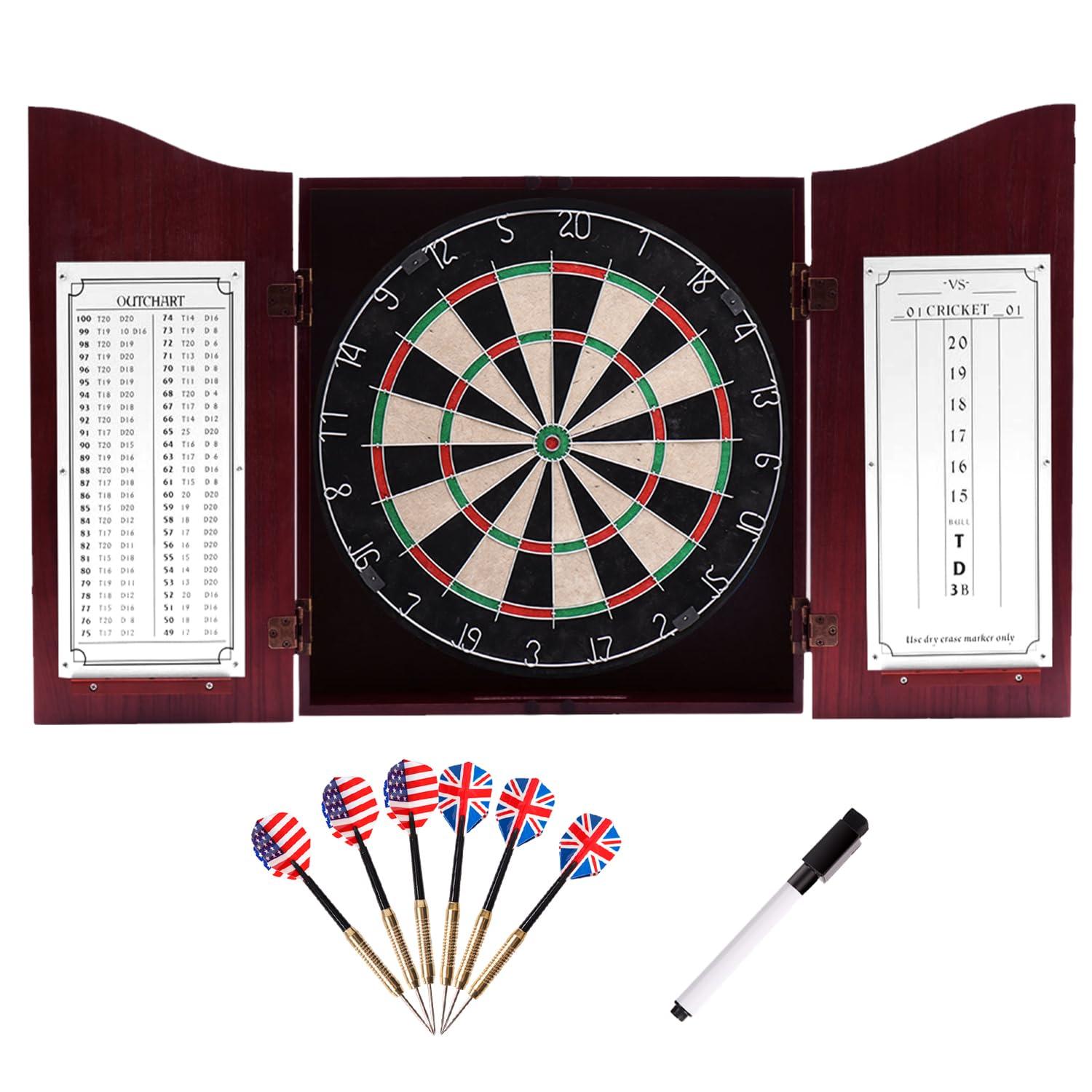 GSE Games & Sports Expert GSE Games & Sports Expert Professional Solid Wood Classic Dartboard Cabinet with Sisal/Bristle Dartboard, Scoreboard, and 6 Steel Tip Darts, Easy Assembly Complete with All Accessories (Deluxe Cherry)
