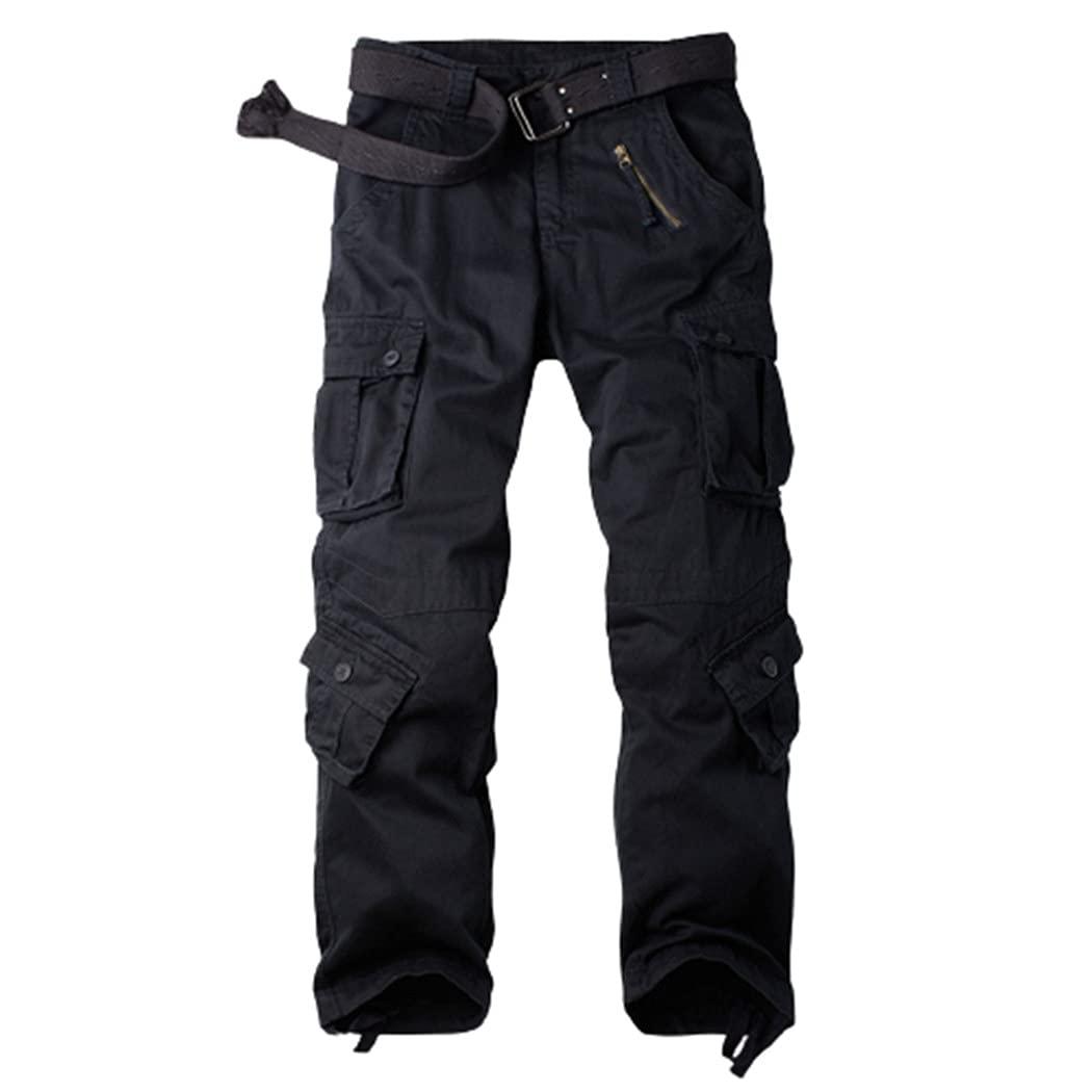 KEHAIOO KEHAIOO Men\'s Cotton Military Cargo Pants, 8 Pockets Casual Work Combat Trousers, Military Army Camo Cargo Pants Plus Size Black XL