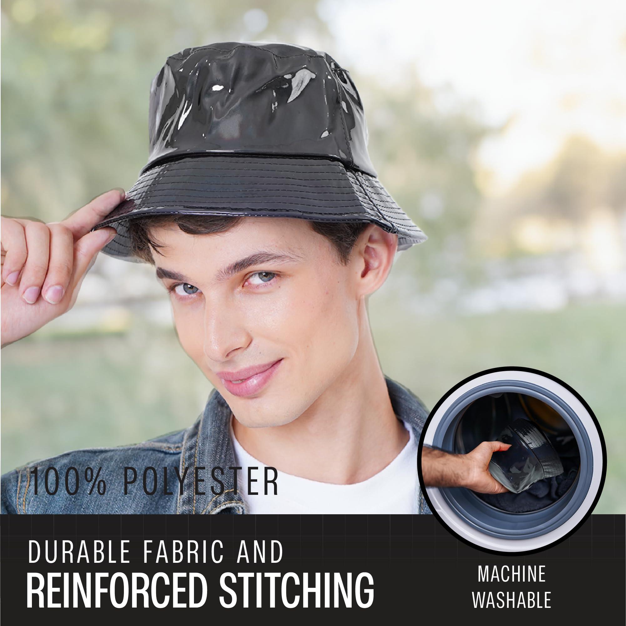 SoJourner Bags Black Rave Bucket Hat for Women & Men - Cute Bucket Hats - Festival Hat - Adjustable, Comfortable and 50+ SPF Protection Rave Halloween Accessories for Adults, Teens and Kids Holographic Black